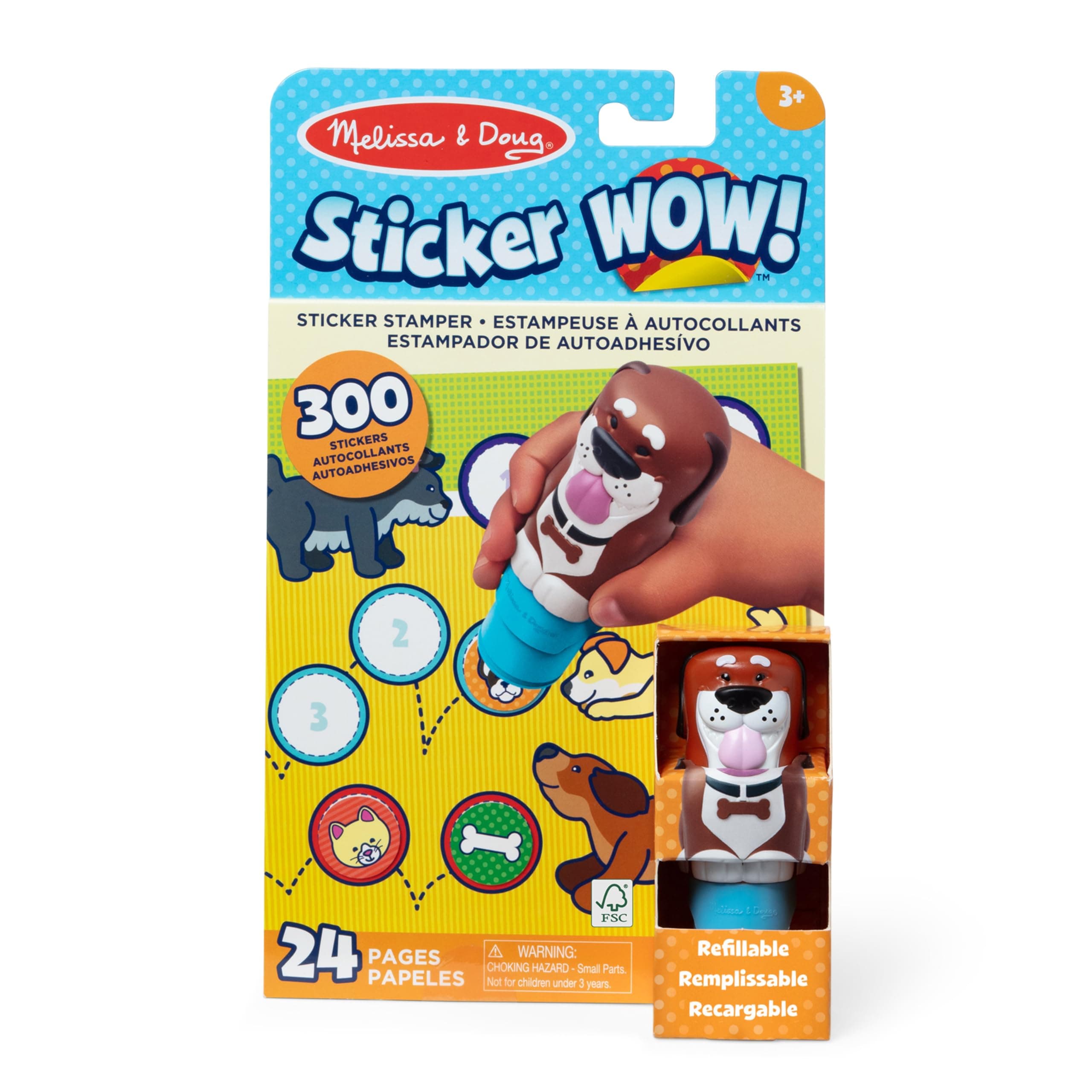 Sticker Wow!™ 24-Page Activity Pad and Sticker Stamper, 300 Stickers, Arts and Crafts Fidget Toy Collectible Character – Dog - for Kids Ages 3+ - FSC Certified