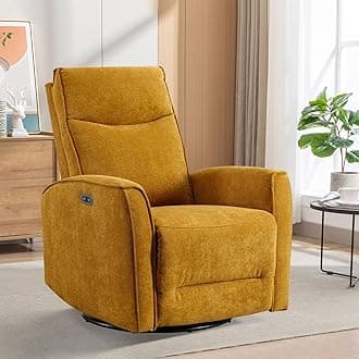 ANJ Power Rocker Recliner Chair with USB Ports, Electric 270° Swivel Glider Recliners, Upholstered Leathaire Rocking Reclining Sofa Nursery Recliner for Living Room, Bedroom (Yellow01)