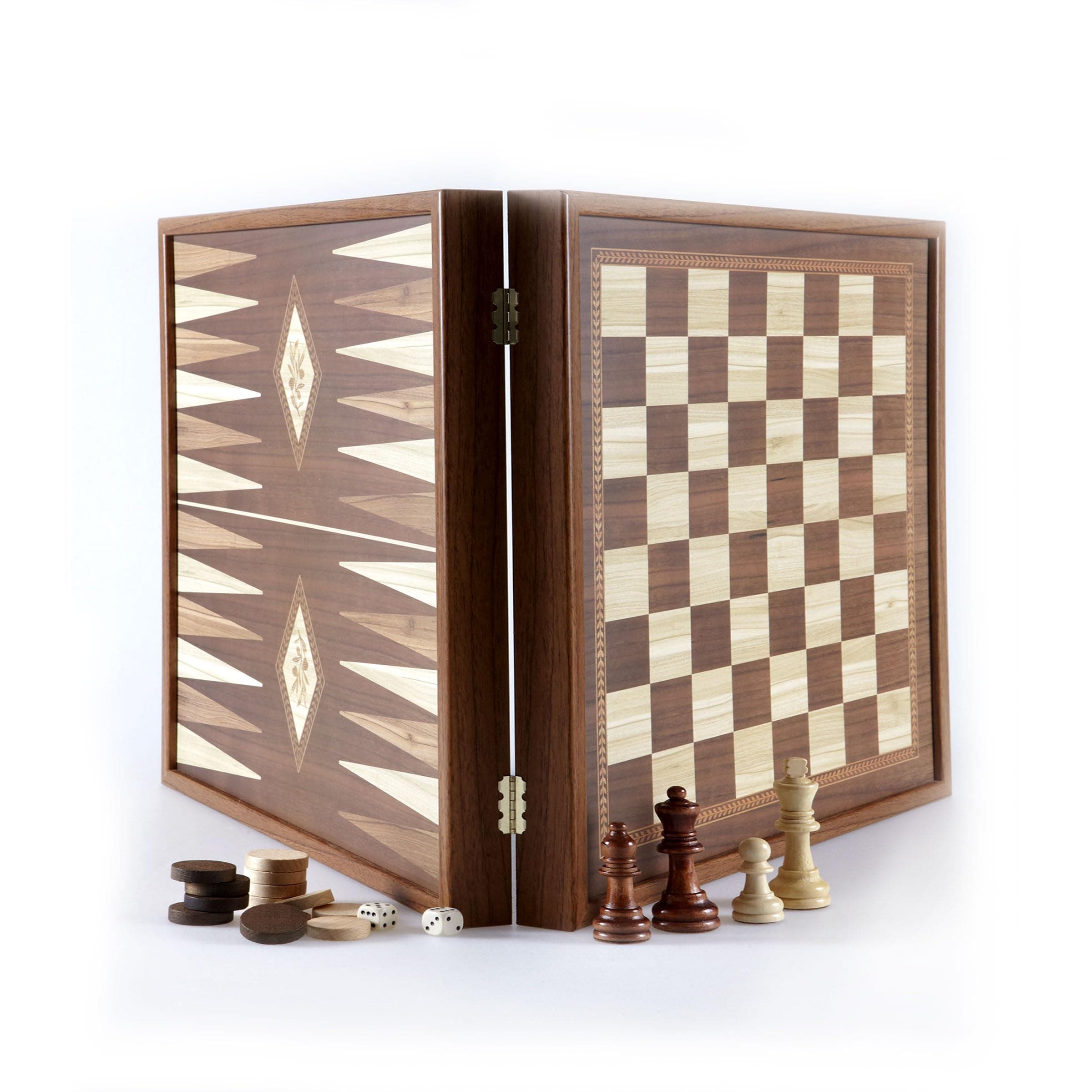 Manopoulos - Classic 2-in-1 Combo Games Set in Walnut replica wooden case – Chess & Backgammon – 16-inch x 16-inch (41cm x 41cm) – Classic Strategy Board Games - great gift or present