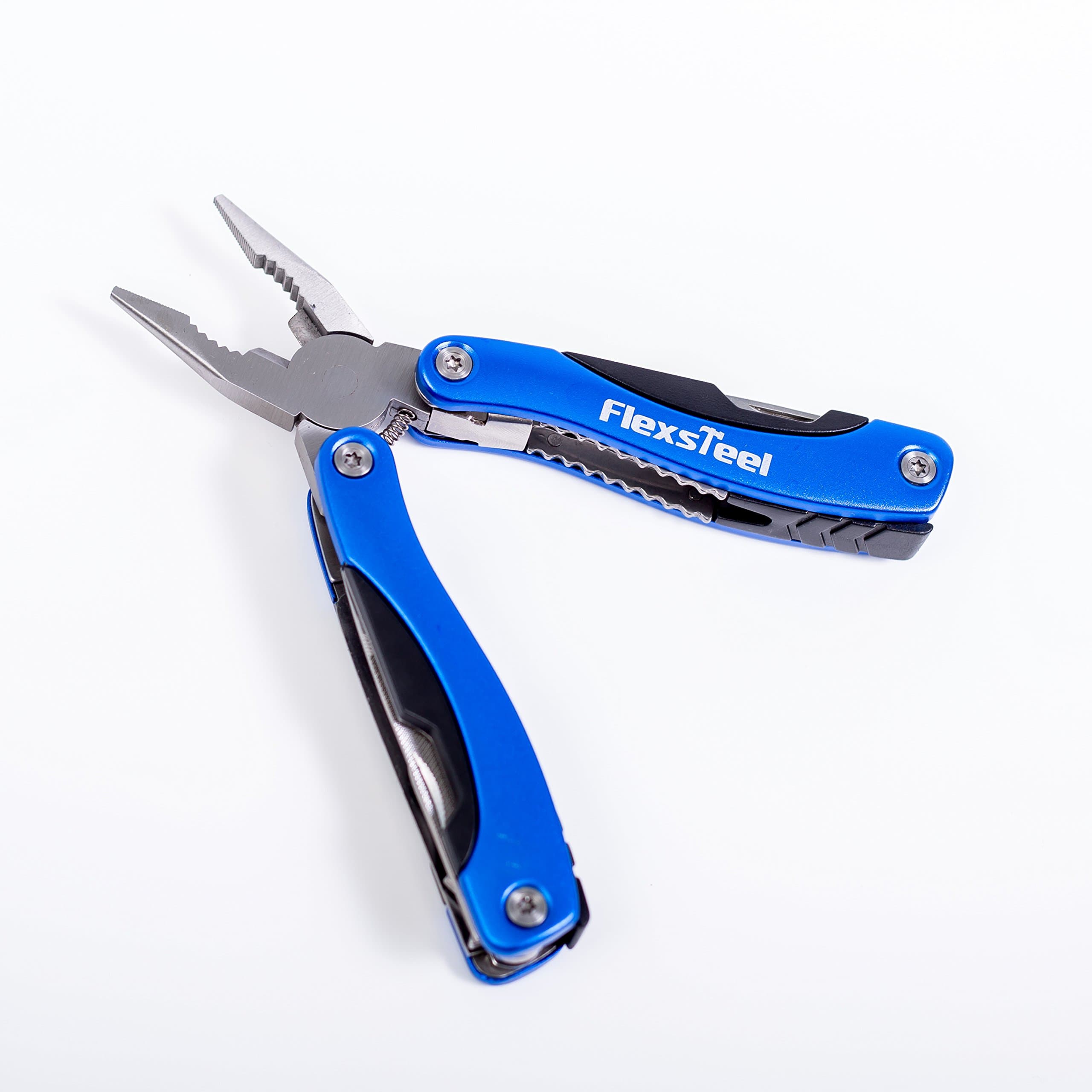 LE ML001 Flexsteel 12 Combination Multi-Tool with Nylon Belt Pouch: 12 Convenient Tools in ONE Small but Durable Multitool! Pliers Screwdrivers Knife Can Opener File Saw Cutters and Bottle opener! 10 Year Warranty!