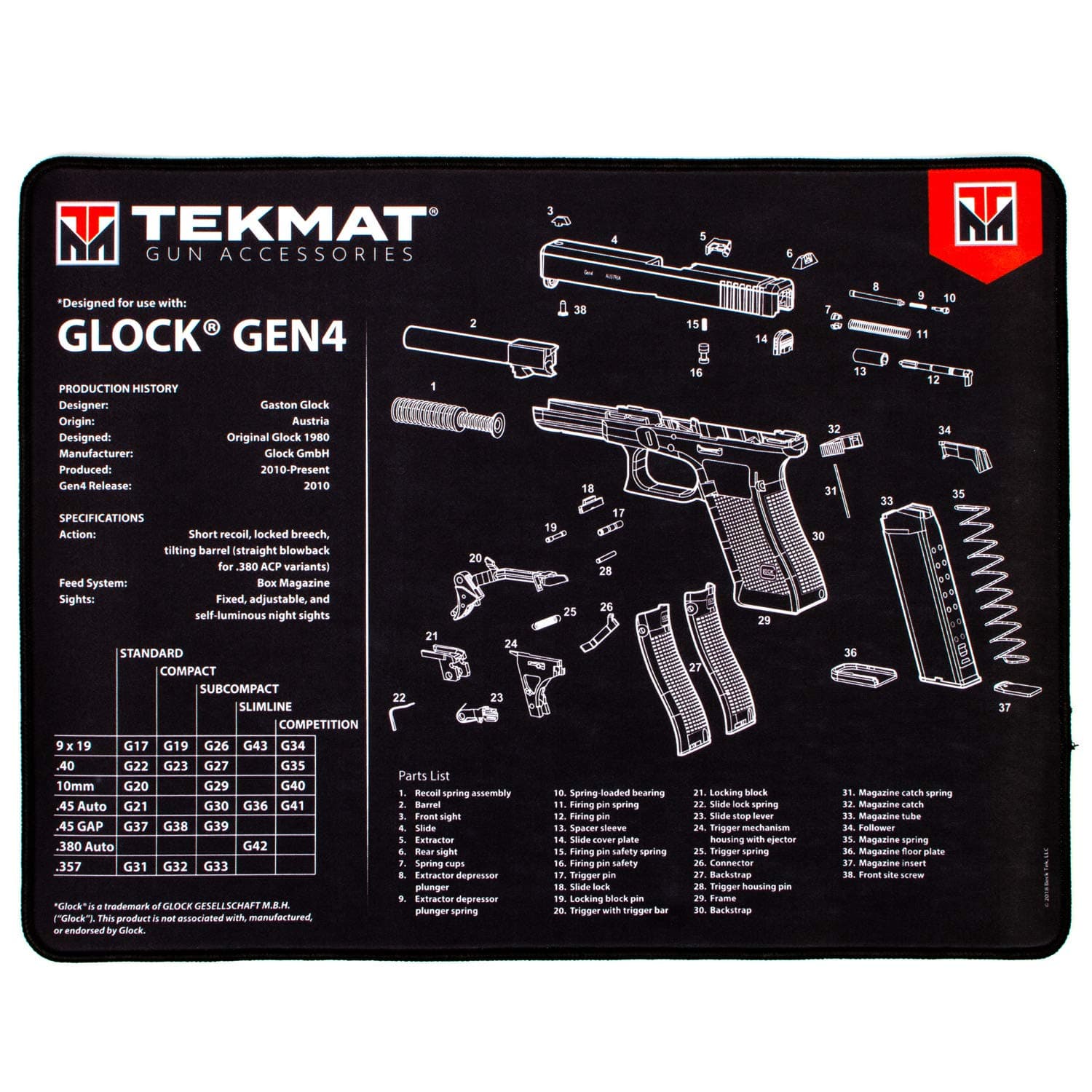 TekMat Ultra Cleaning Mat for use with Glock Gen 4