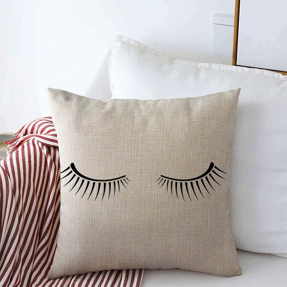Throw Pillow Covers 18" x 18" Close Simple Black Two Eyelashes On Minimal Salon Logotype Extension Hair Flat Trend Modern Graphic Cushion Square Linen Case for Winter Home Decorative