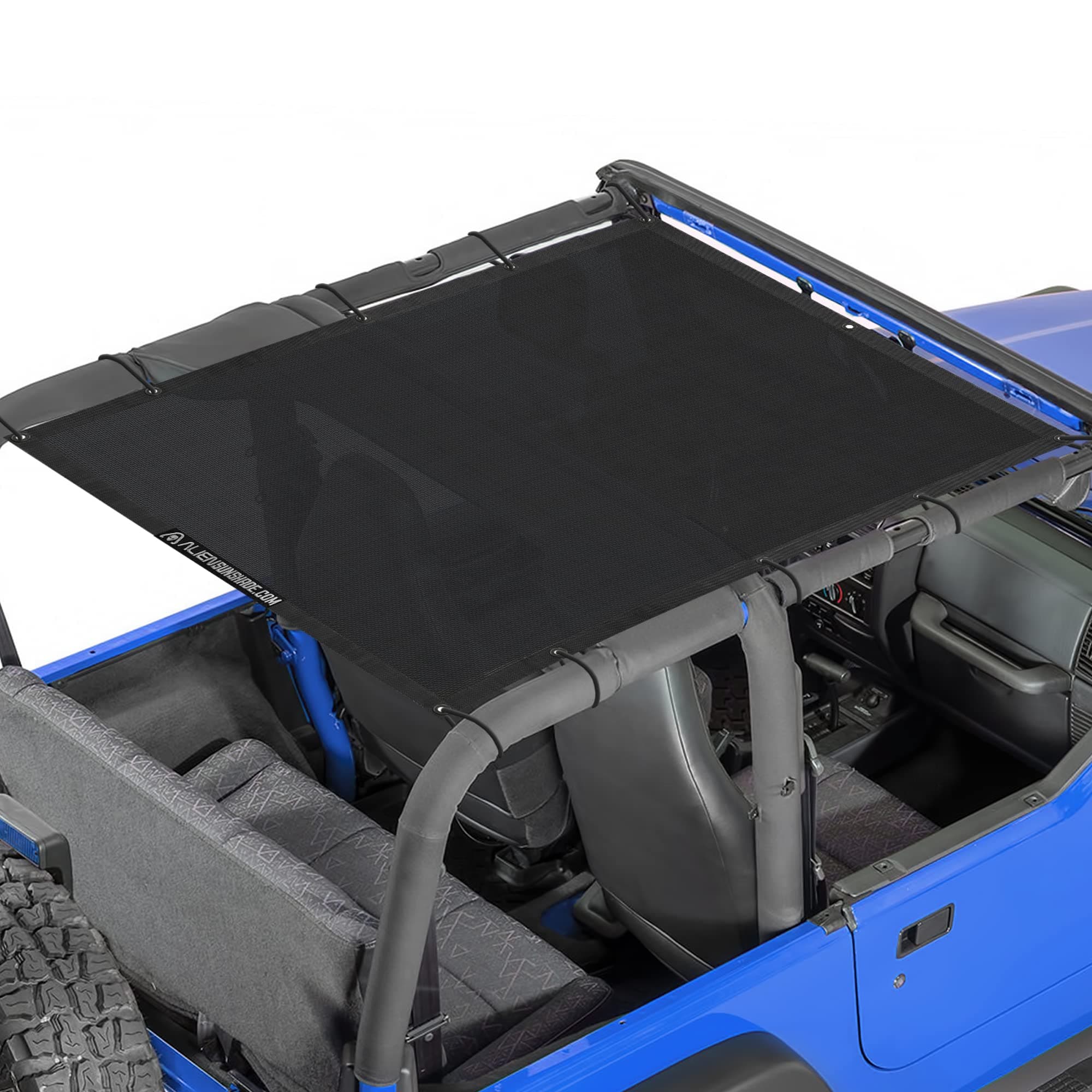 Alien Sunshade Jeep Wrangler TJ Sun Shade (1996-2006) & YJ (1987-1995) Jeep Wrangler Accessories, Full Length Mesh Sun Shade for TJ & YJ 2 Door, Blocks UV, Wind, Noise, Bikini Top Cover (Black)