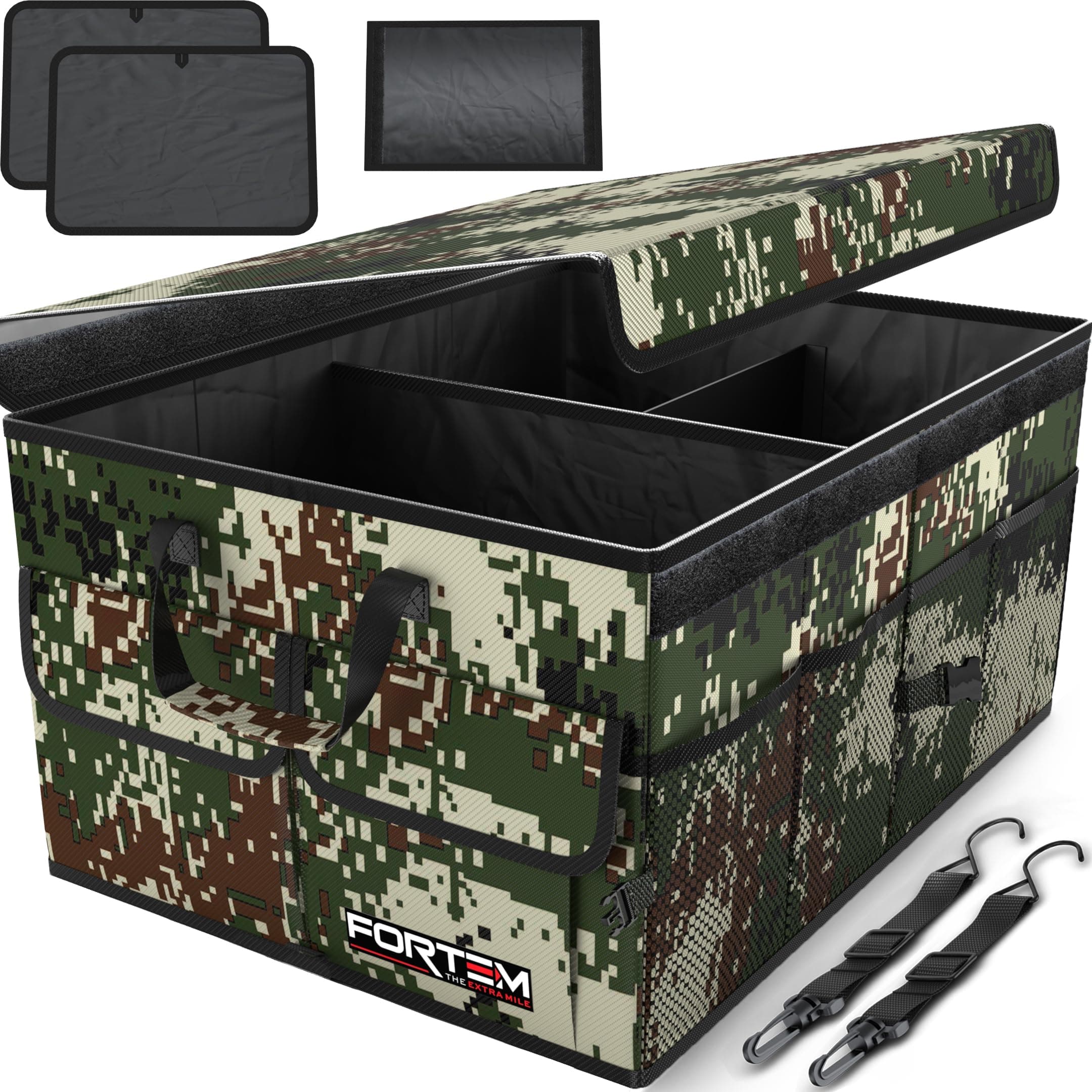 FORTEM Car Boot Organiser, Collapsible Multi Compartment SUV Organizer, Foldable Storage for Car Accessories for Women Men, 600D Oxford, Non Slip Bottom, Securing Straps, Soft Cover (65L)