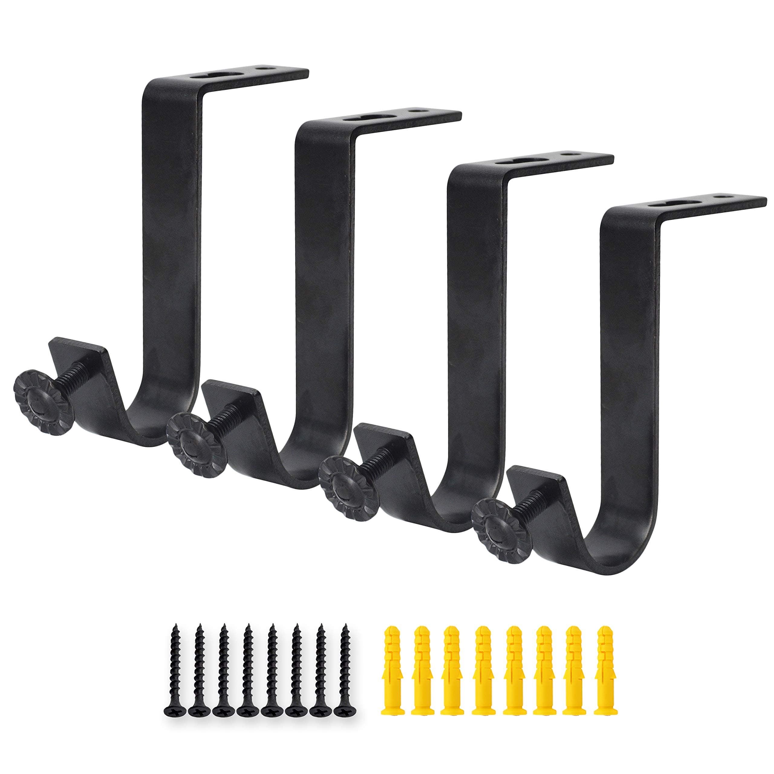 4 Pack Ceiling Curtain Rod Bracket Heavy Duty Single Curtain Rod Holders for 1 Inch Drapery Holder for Living Room Bedroom Black