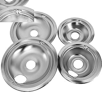 Kitchen Basics 101: Made in the USA 4 Pack (2) 6" and (2) 8" Chrome Burner Drip Pan Bowls Replacement for GE GE68C
