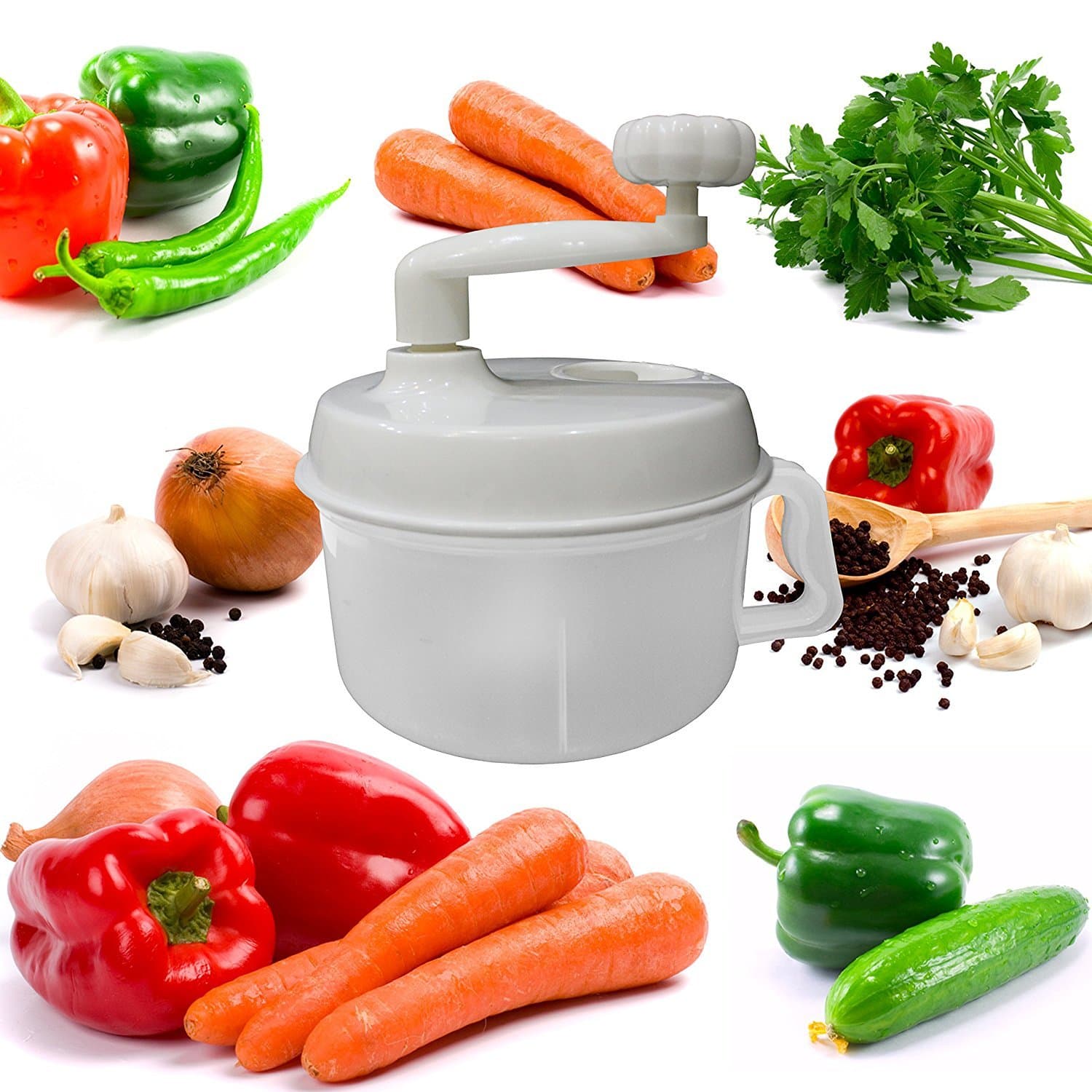 Food Chopper: Powerful Manual Hand Held Chopper, Blender, Mixer And Processor, Slicer, to Chop Meat Food, Nuts, Herbs, Onions, Fruits, Vegetables, For Your Professional Salad Kitchen Tools & Utensils