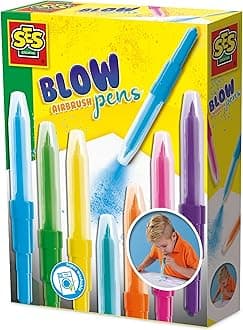 SES Creative: Blow Airbrush Pens - 7 Pack, Color-Transition Markers, Creative Drawing & Coloring, Washable, Blow Pens, Arts & Crafts Supplies, Kids 5+