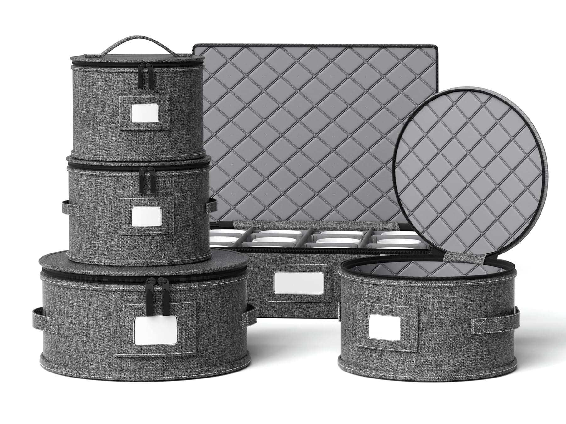 China Storage Containers Hard Shell Box for Moving Dishes, Plate, Wine and Glasses, Dinnerware, Mugs, Saucers Quilted Organizer Dividers for Packing Fine China Storage Containers 5Piece Grey