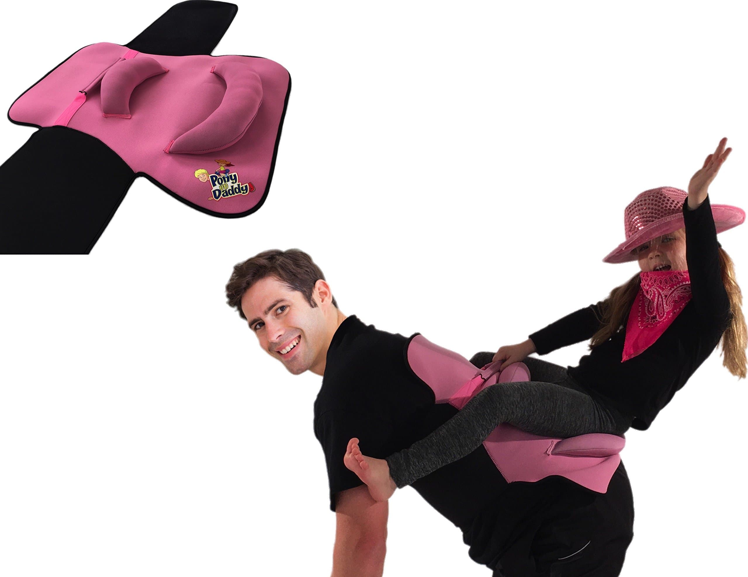 Neoprene Parent Saddle with Easy Close Strap - Features Padded Seat and Grab Handle for Safe and Comfortable Play Pony Rides - Fits Up to 50" Chest Size - Princess Pink