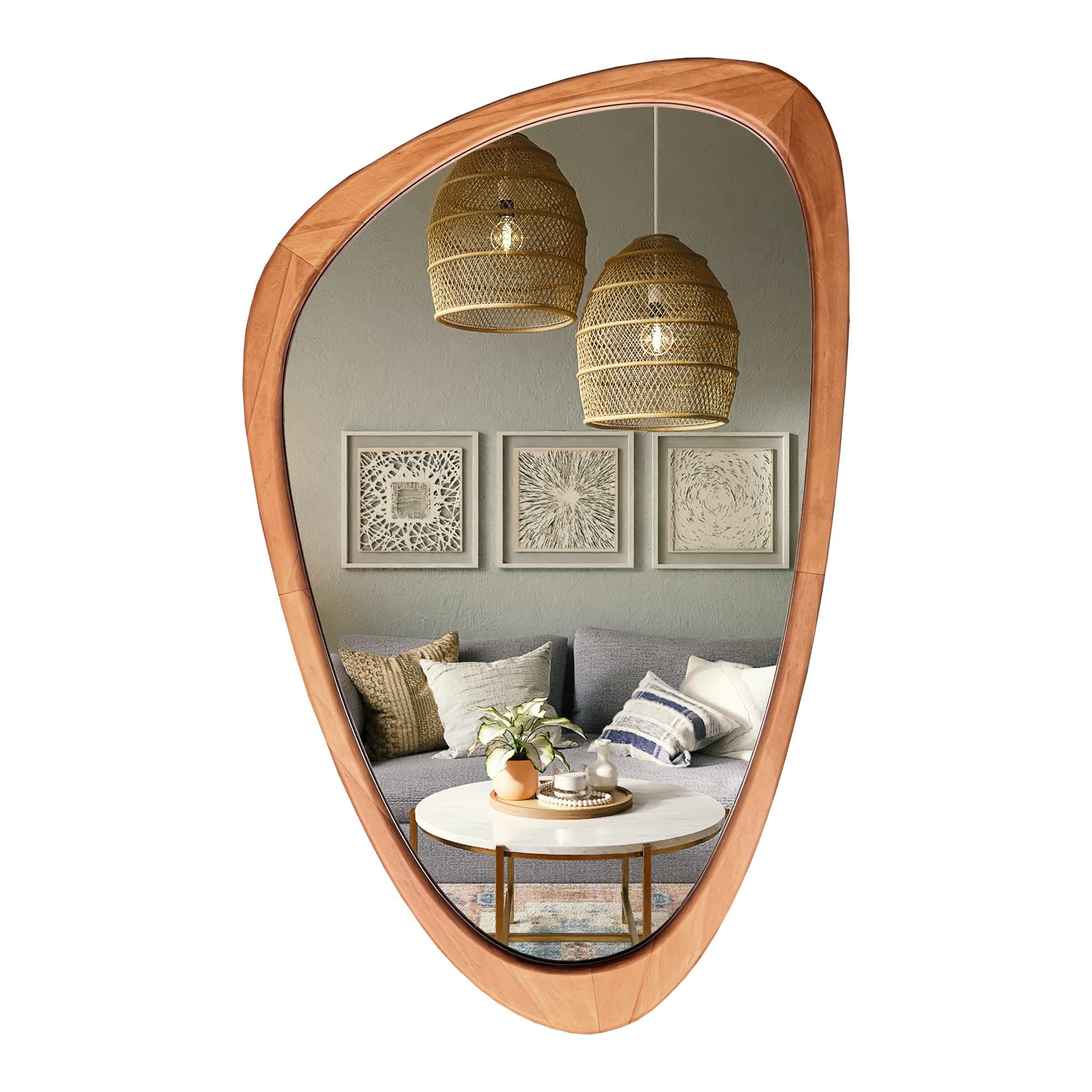 WallBeyond Asymmetrical Mirror, Irregular Wall Mirror, Wall Mirrors Decorative for Bedroom Living Room Entryway Hall, Wood Mirror for mid Century Modern Decor 30" H x 19" W