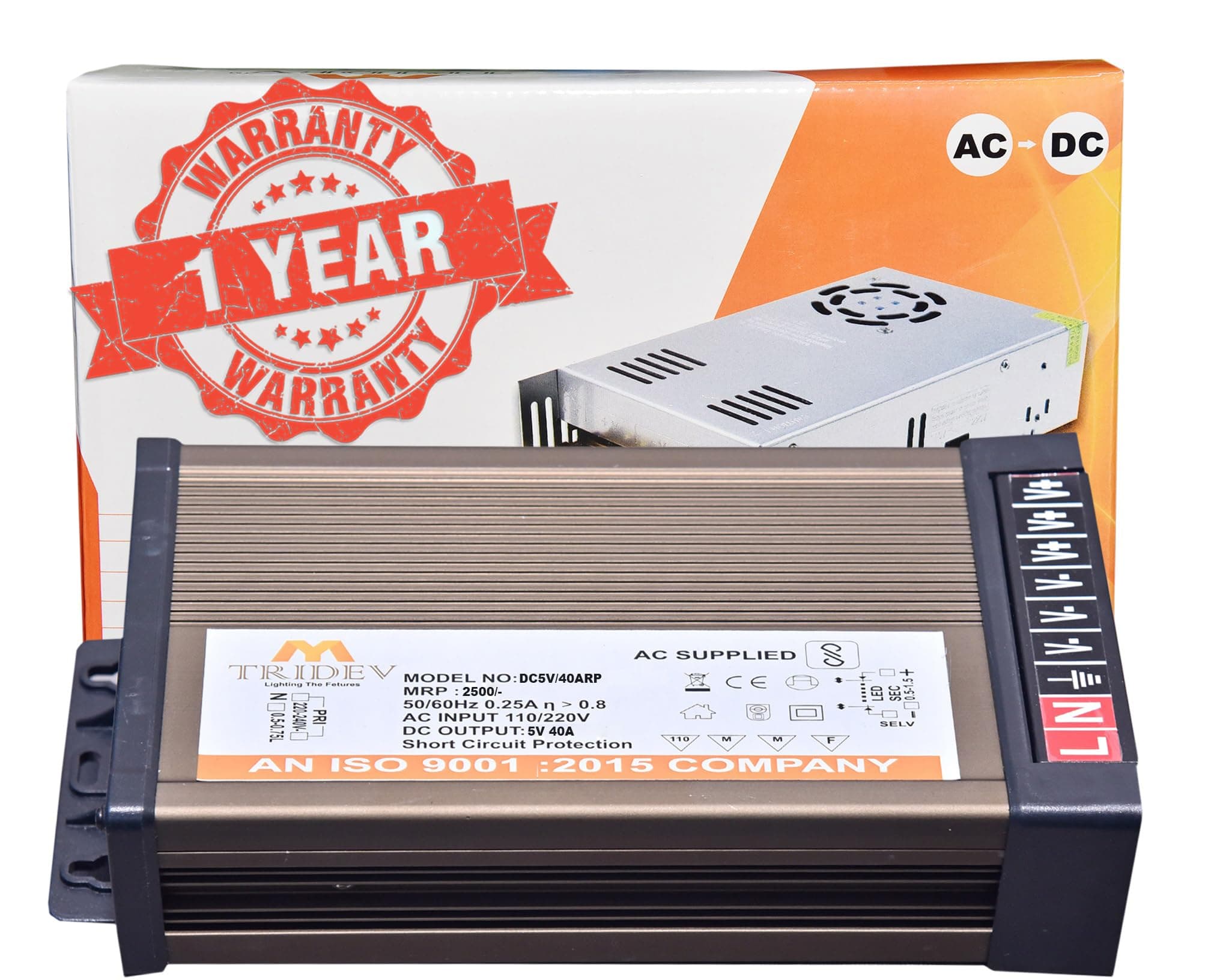 TRIDEV Traders DC 5V 40A 200W Switching Power Supply Universal Regulated Transformer (AC 220V/240V to DC 5Volt 40Ampere 200Watts Suitable for LED Strips, car stereos, Wireless routers, Printers..