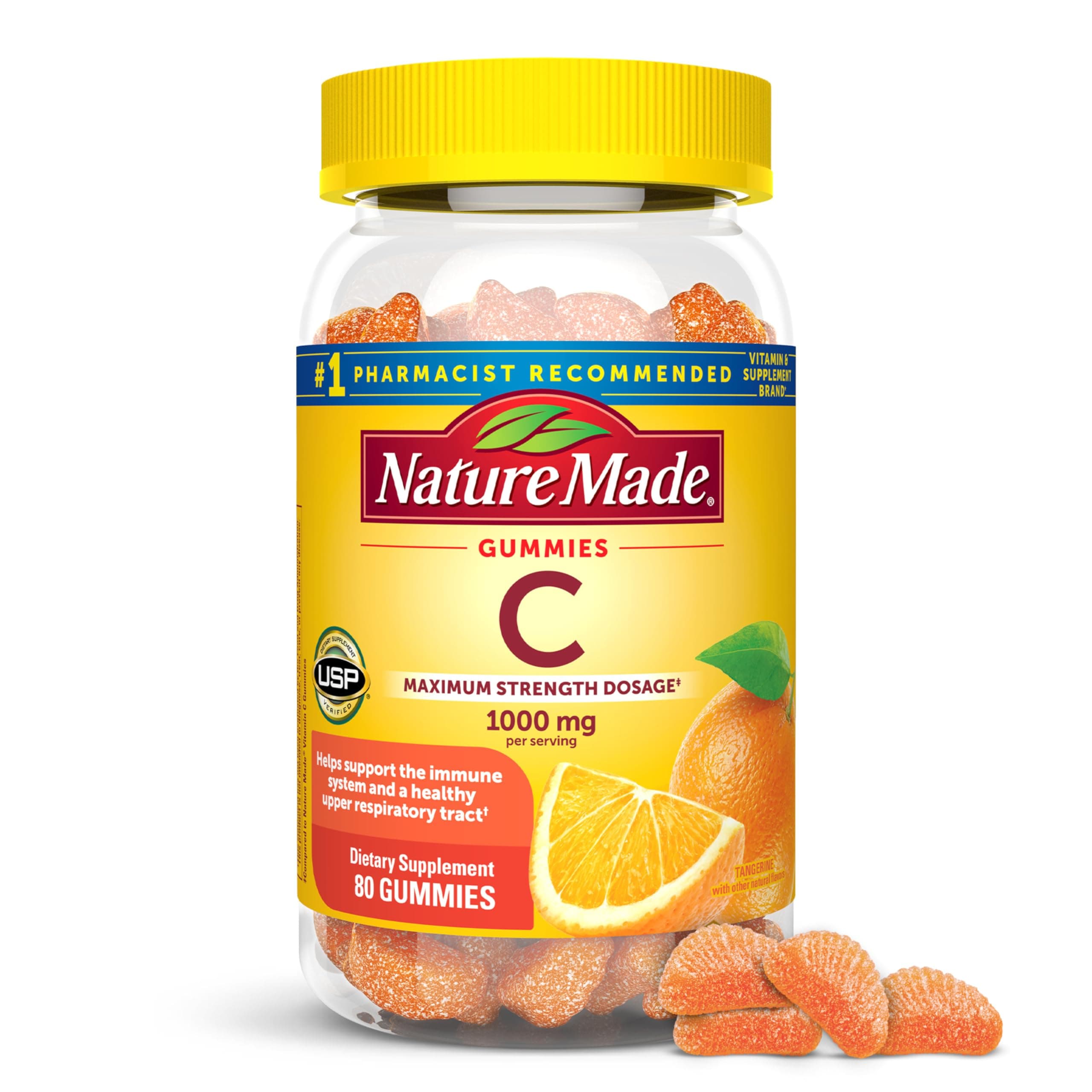 Nature Made Maximum Strength Dosage Vitamin C 1000mg per Serving, Immune Support Vitamin C Gummies for Adults, 80 Gummies, 20 Day Supply