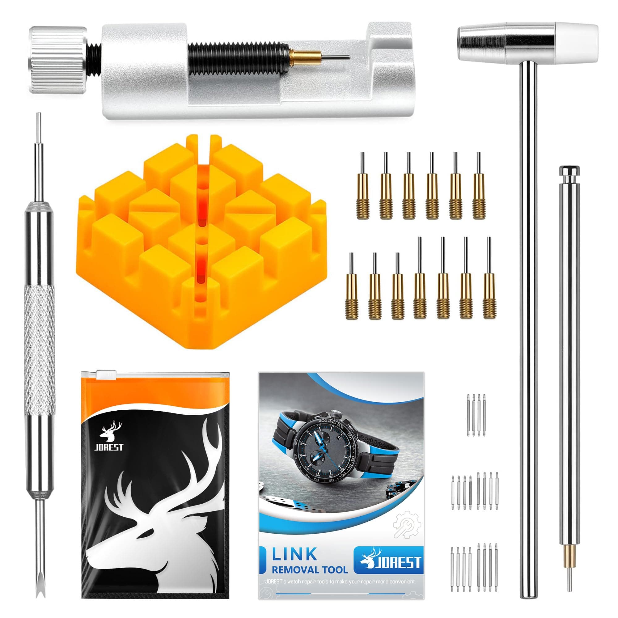 JOREST Watch Link Removal Tool Kit for Bracelet Adjustment, Replacement and Resizing - With User Manual, 20PCS Spring Bars, 13PCS Spare Needle