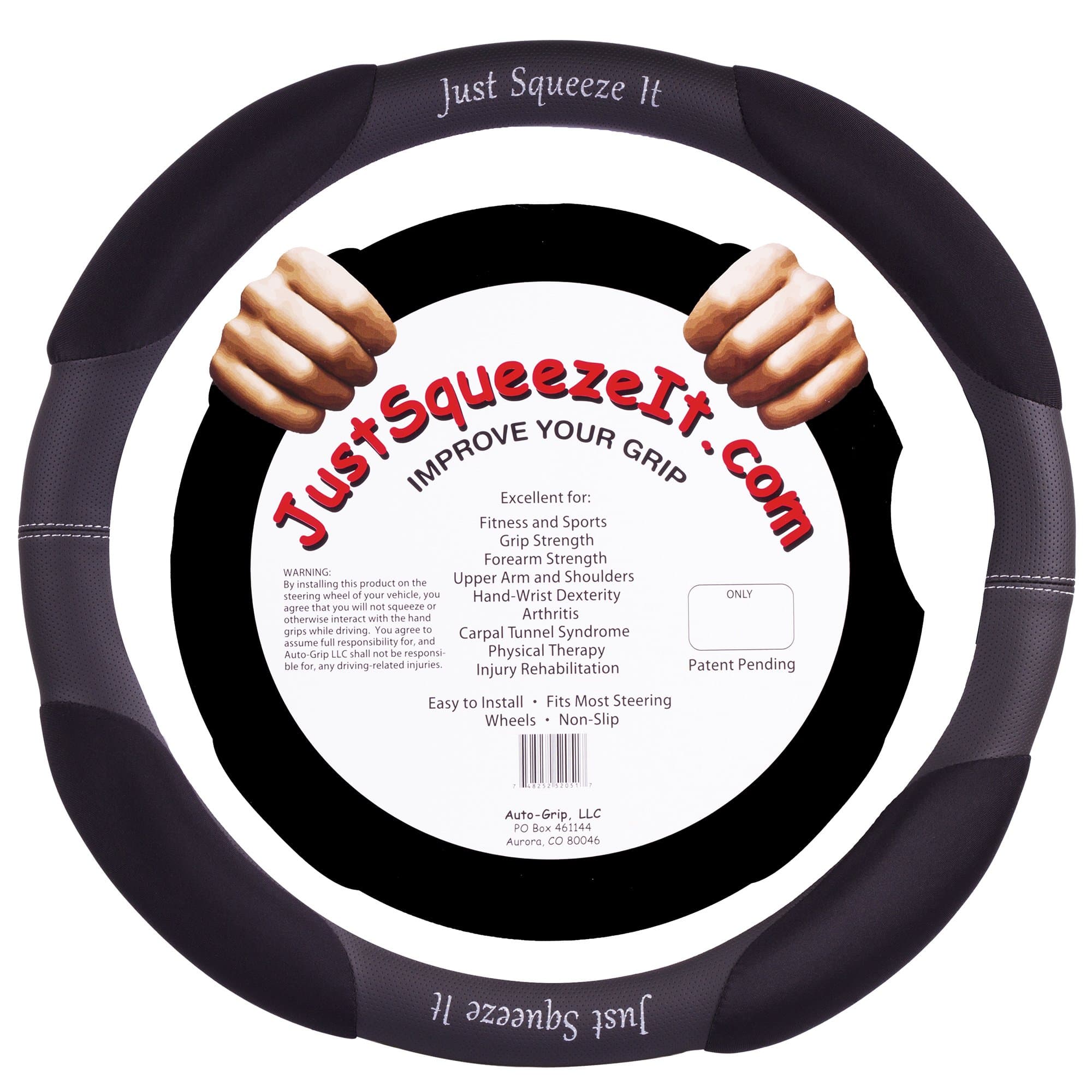 Steering Wheel Cover by Just Squeeze It Will Help With Carpal Tunnel Syndrome Symptoms Rheumatoid Arthritis Relief Hand-Wrist Dexterity And Physical Therapy - Improve Grip Strength & Forearm Strength