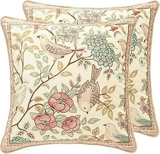 Velvet Euro Sham Decorative Throw Pillow Covers Set Soft Durable Cushion Cases Pillowcase for Couch Bedroom Car (2 Pack Pink Floral Bird)