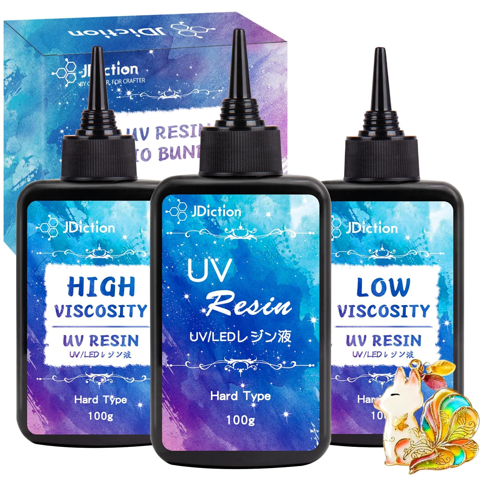 UV Resin Trio Bundle - 300g Total - Regular, High Viscosity/Thick and Low Viscosity/Thin Crystal Clear UV Resin for Jewelry Making, Doming, Coating, Detail Molds and Casting Resin Crafts