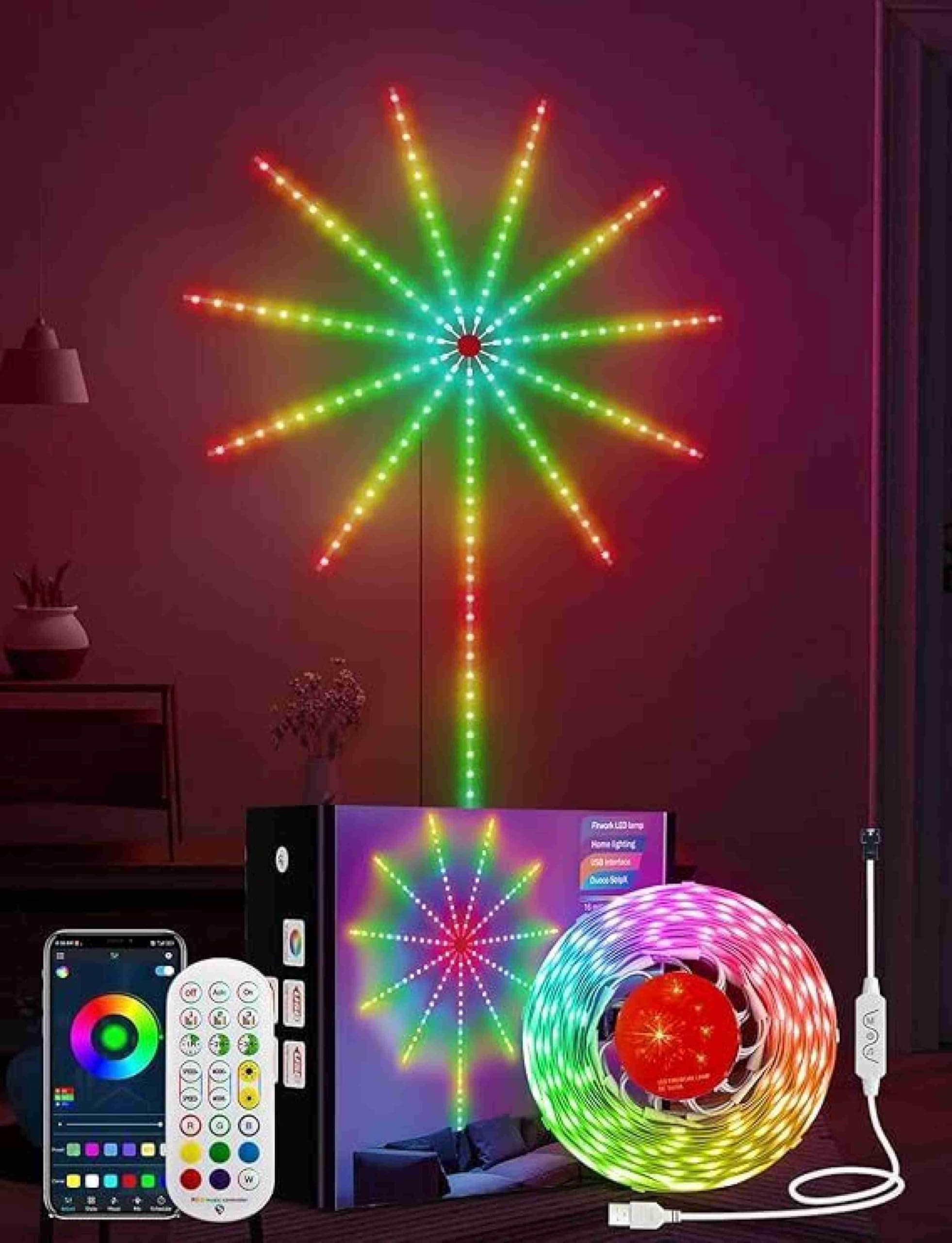 Firework Copper Smart App Remote Control Firework Led Strip Light Firework Launch Effect RGB Color Changing Led Strip Light for Diwali Lights for Decoration for Home