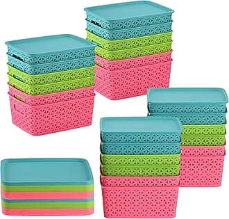 Pack of 24 Multipurpose Storage Baskets with Lid for Organizing Home & Office | H1- Storage Box/Tray- Ideal for Kitchen, Bathroom, Clothes, Makeup & Stationery | Multicolor