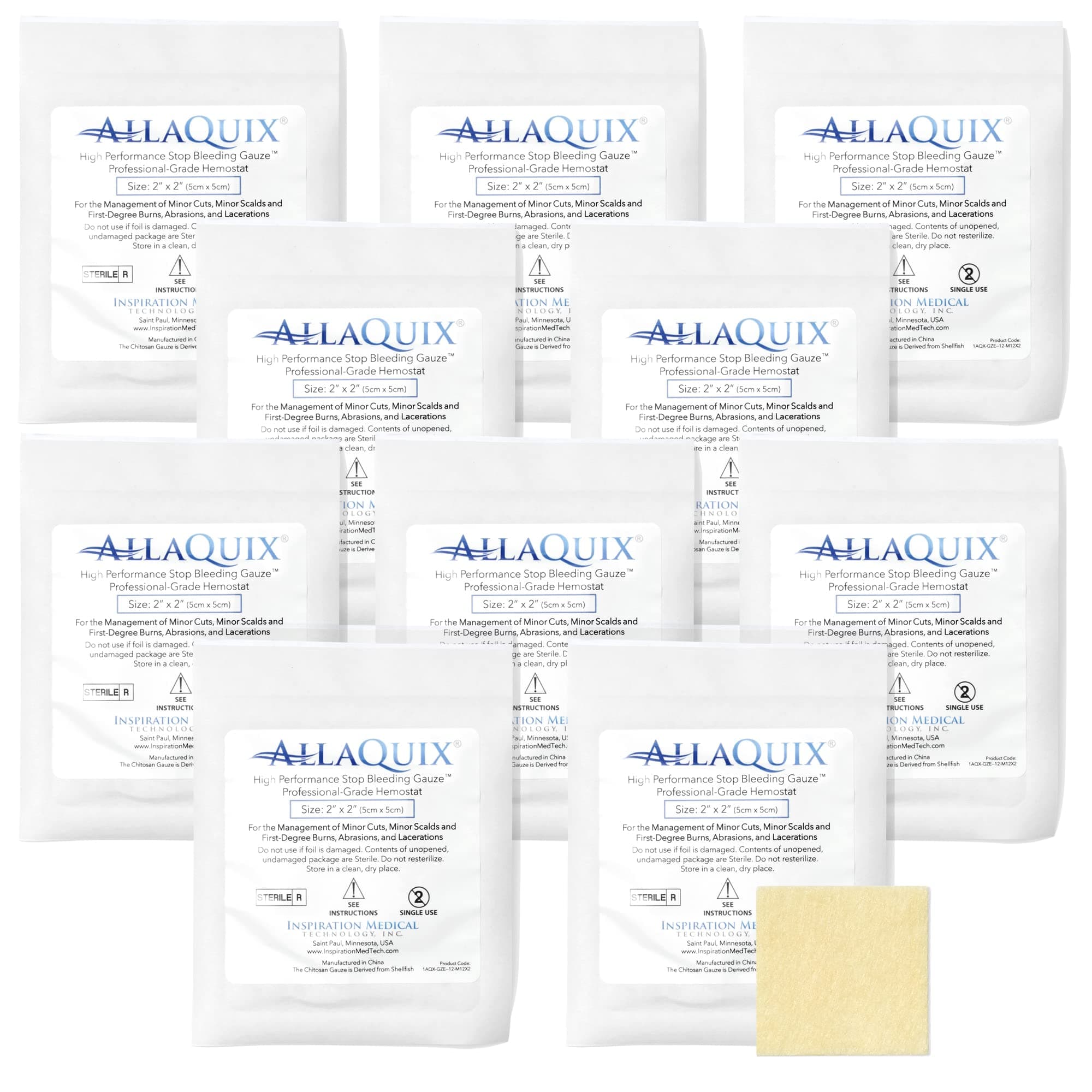 High Performance Stop Bleeding Gauze Pads – 10-Pack (2"x2") | Hemostatic Wound Dressing for Cuts & First Aid Kits | Sterile, Drug-Free, Fast Clotting Pads