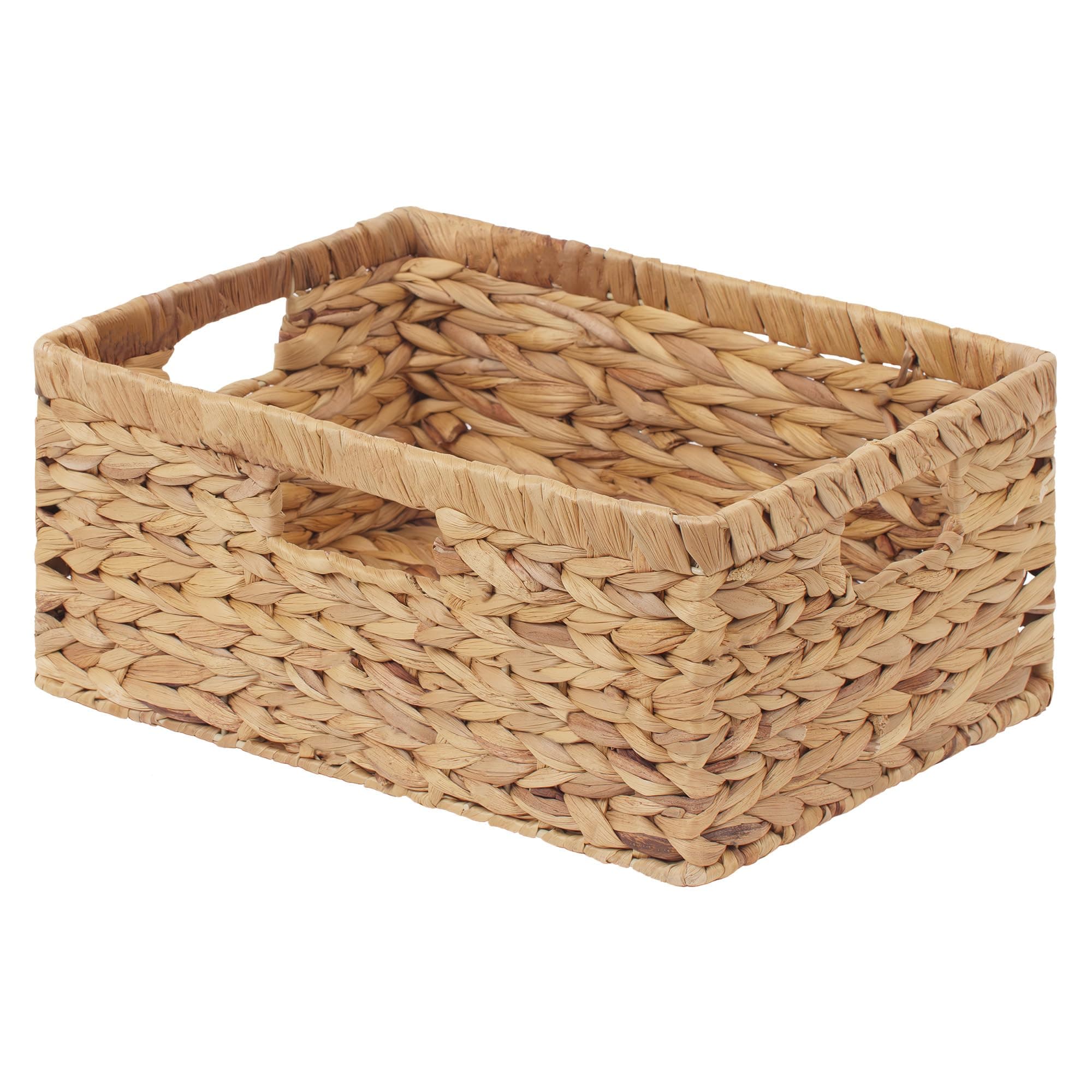 StorageWorks Large Rectangular Wicker Basket, Water Hyacinth Storage Basket with Built-in Handles, 1 Pack