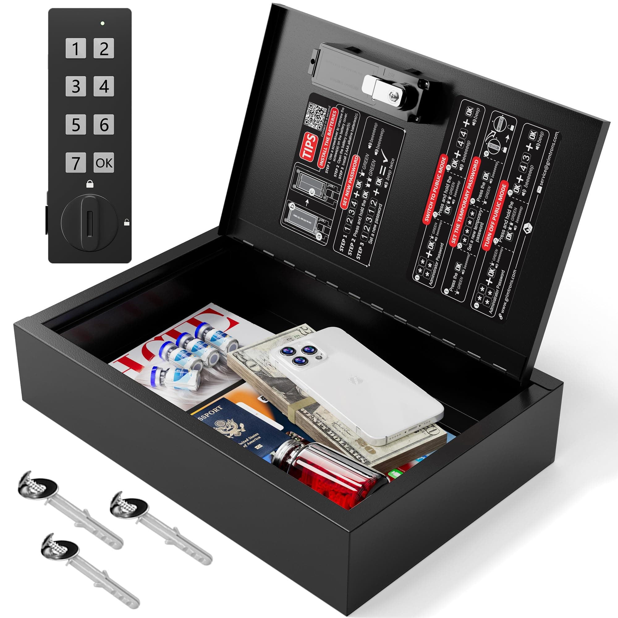Fireproof Lock Boxes for Personal Items, Electronic Small Safe Box with Key, Safety Deposit Box for Valuables, Passport, Medicine, Cash, Wallet for Home Office Travel Use