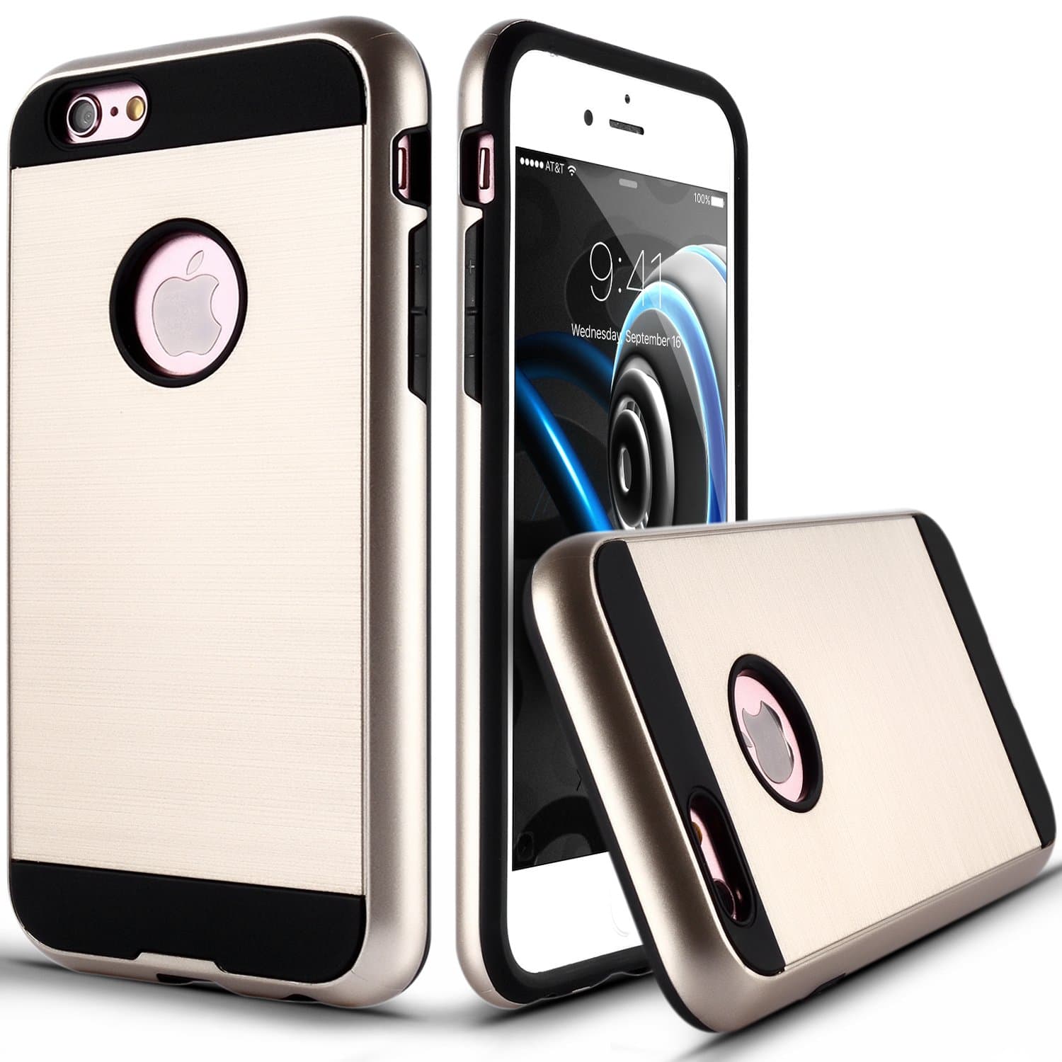 DUDETOP®Ultra-Thin Protective Cover [Tough Armor] [Protective Buffer] Quality Hard PC Environmental Soft Silicone Shockproof Scratch-Resistant Rugged Case for iPhone 6/6s Plus 5.5" Inch (Gold Black)