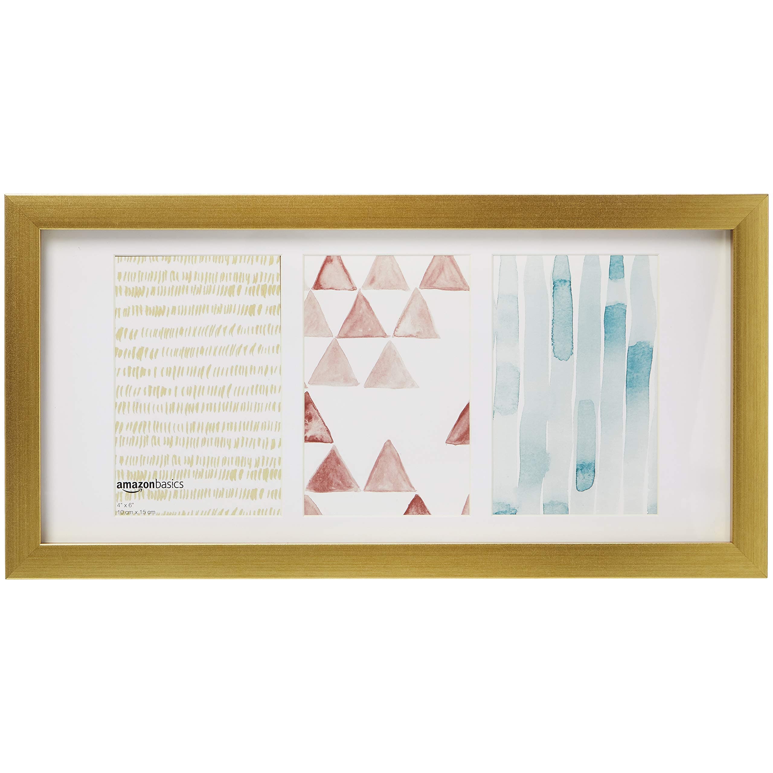 Amazon Basics 3 Photo Collage Picture Frame - 4" x 6" Display, Brass