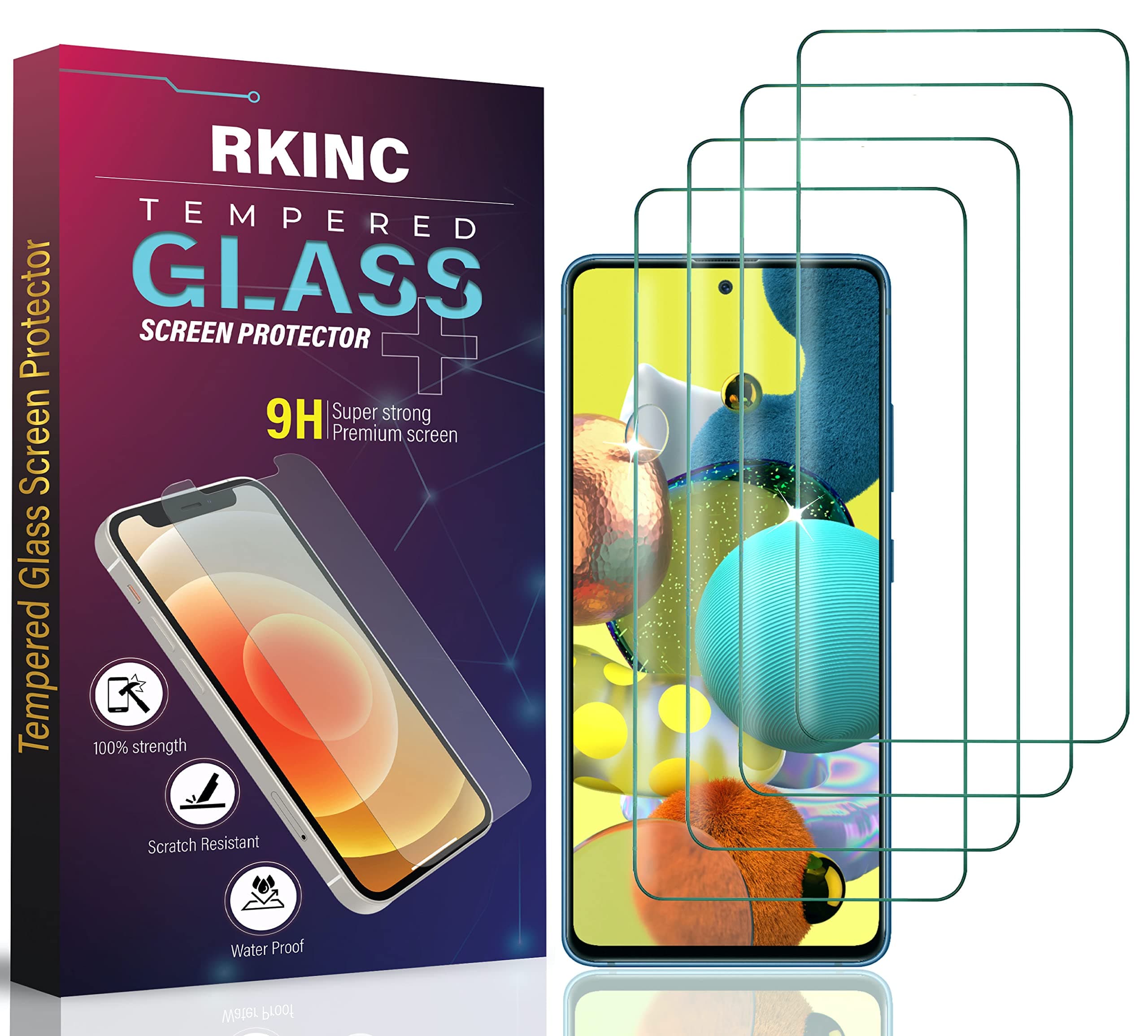 RKINCScreen Protector [4-Pack] for Samsung Galaxy A72 4G/5G 6.7", Tempered Glass Film Screen Protector, 0.33mm [LifetimeWarranty][Anti-Scratch][Anti-Shatter][Bubble-Free]