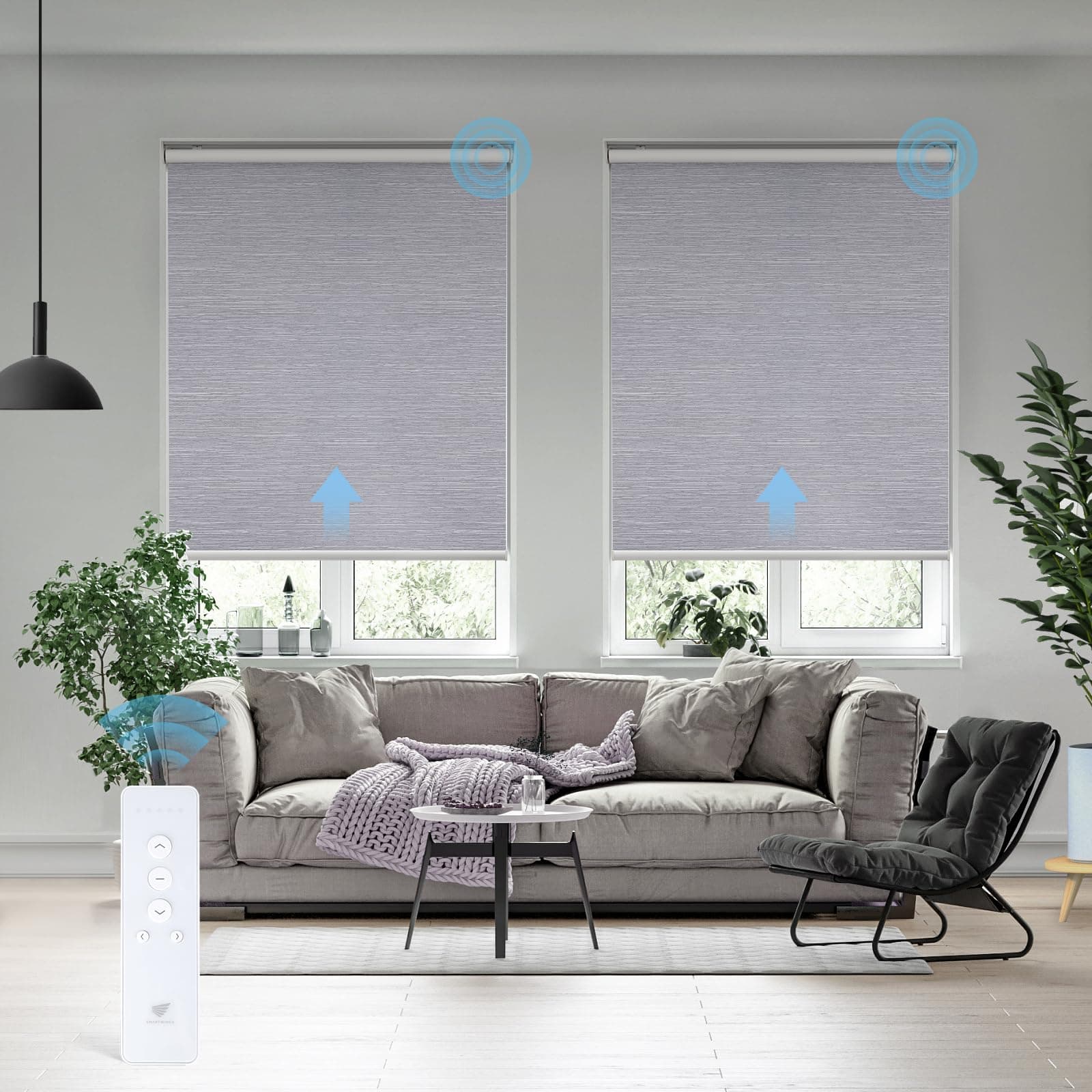 SmartWings Motorized Roller Shade Work with HomeKit, 100% Blackout Auto Window Blinds, Smart Home Cordless Remote Control, Rechargeable Motor, Light Grey,Maxium Height 72 inch, Width 24 inch