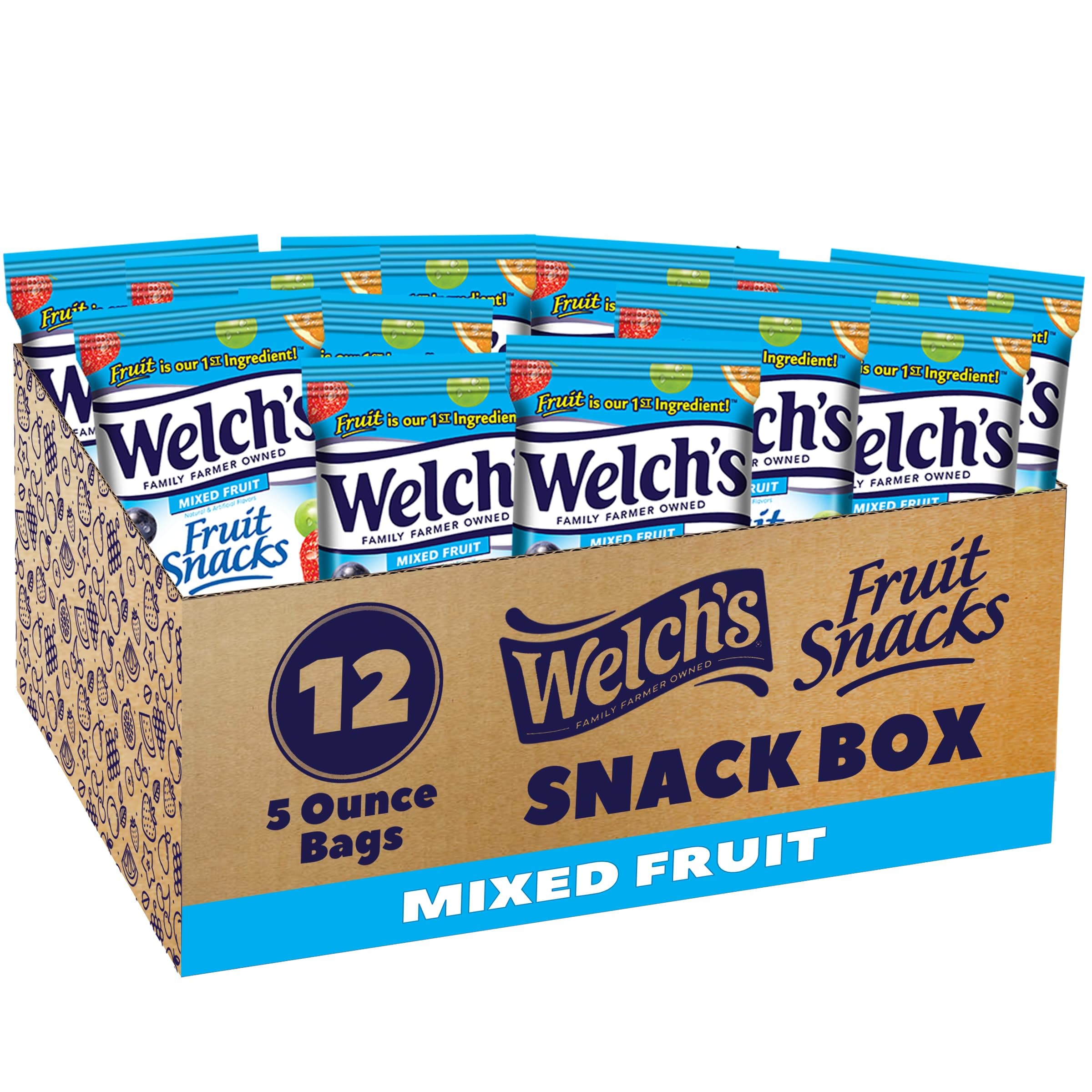 Fruit Snacks, Mixed Fruit, Perfect for School Lunches, Sharing Size Bags, 5 oz (Pack of 12)