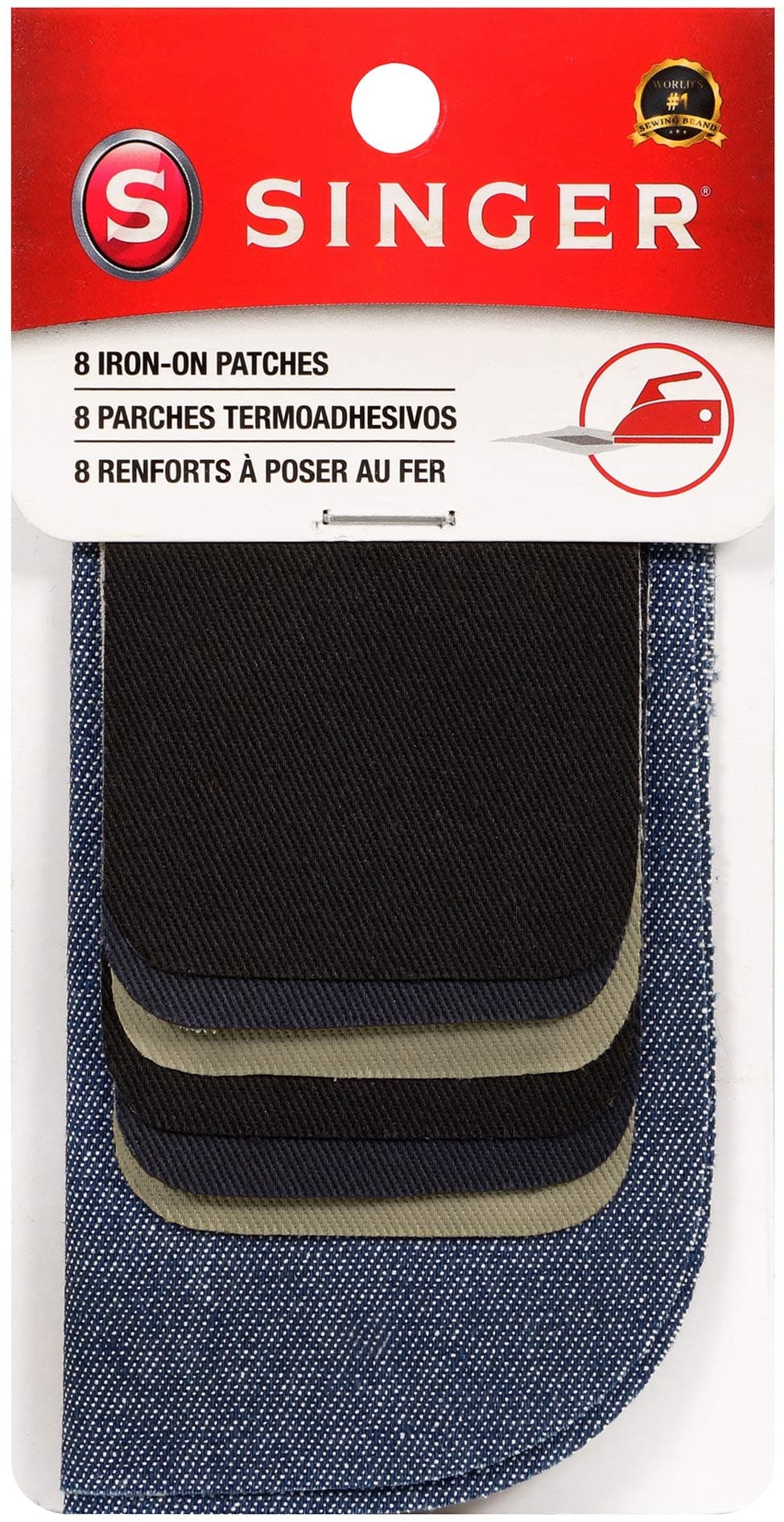 SINGER Denim & Twill Iron-On Patches Combo, 8pc Assorted