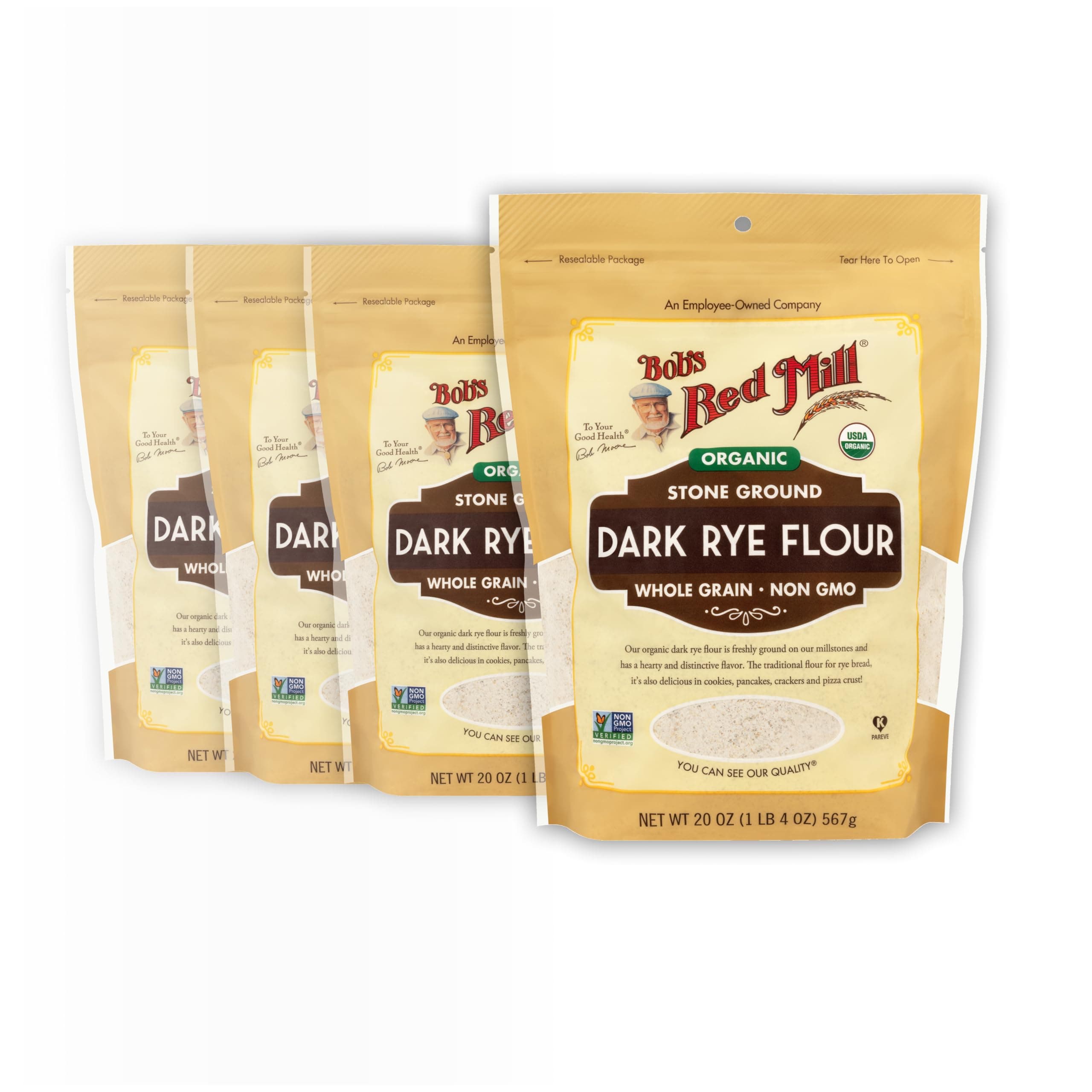 Organic Dark Rye Flour, 20oz (Pack of 4) - Non GMO, Whole Grain, Vegan, Kosher