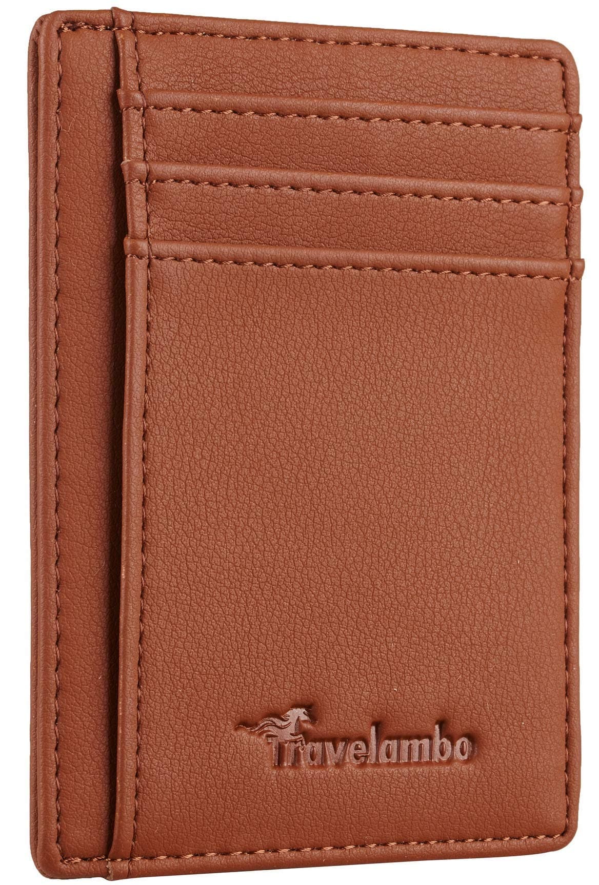 Travelambo Front Pocket Minimalist Leather Slim Wallet RFID Blocking Medium Size(VP Brown)