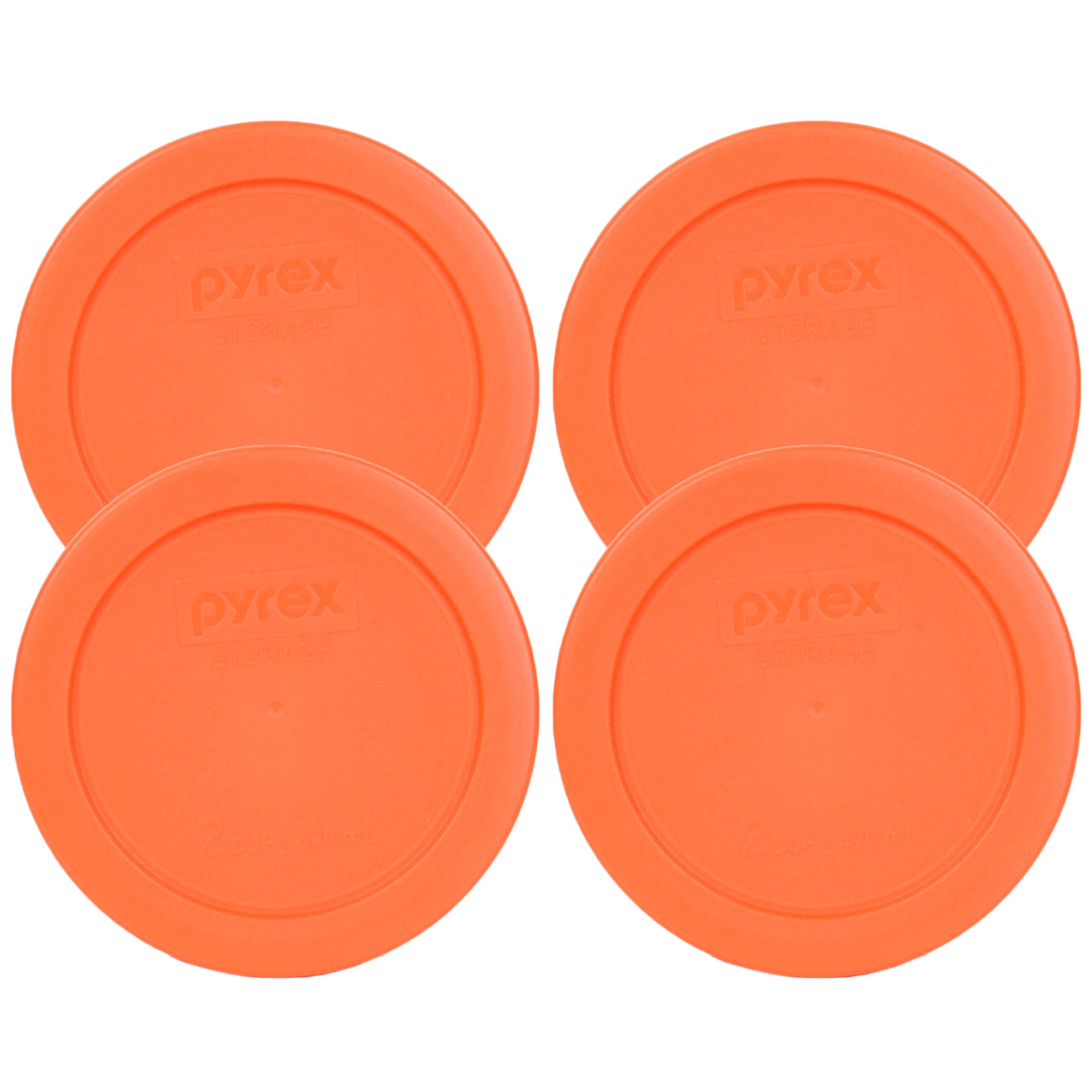 Pyrex 7200-PC Round 2 Cup Orange Storage Lid for Glass Bowls - Original Genuine Pyrex Lids - 4 Pack - Made In The USA