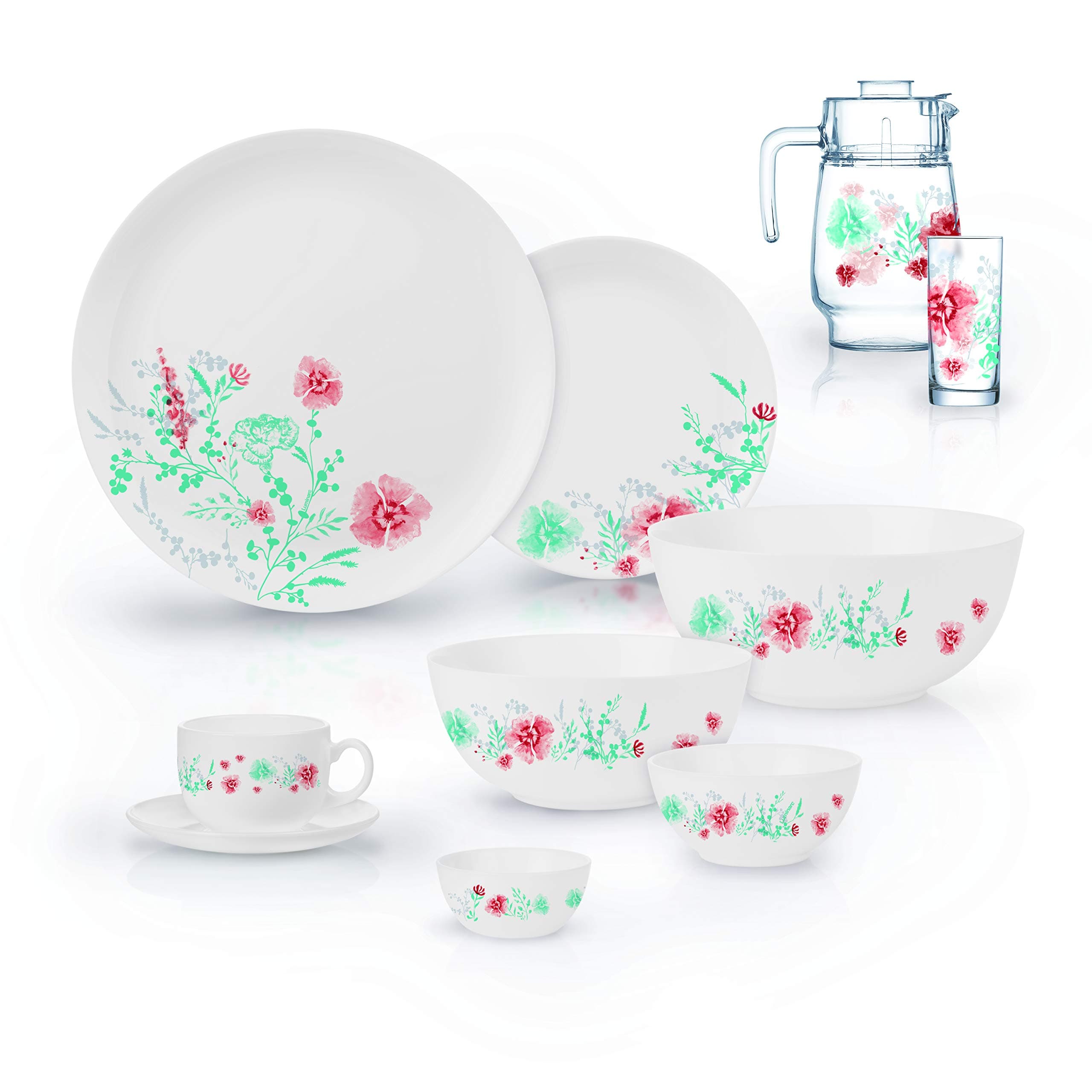 Luminarc Sabline Turquoise Glass Dinnerware Set, 47 Piece, White