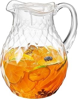 Khen Wavy Acrylic Pitcher with Lid Clear Plastic Water Pitcher with Lid, 750ml Fridge Jug, BPA-Free, Shatter-Proof, Great for Iced Tea, Sangria, Lemonade, Juice, Milk, & More, Dishwasher Safe (66 oz)
