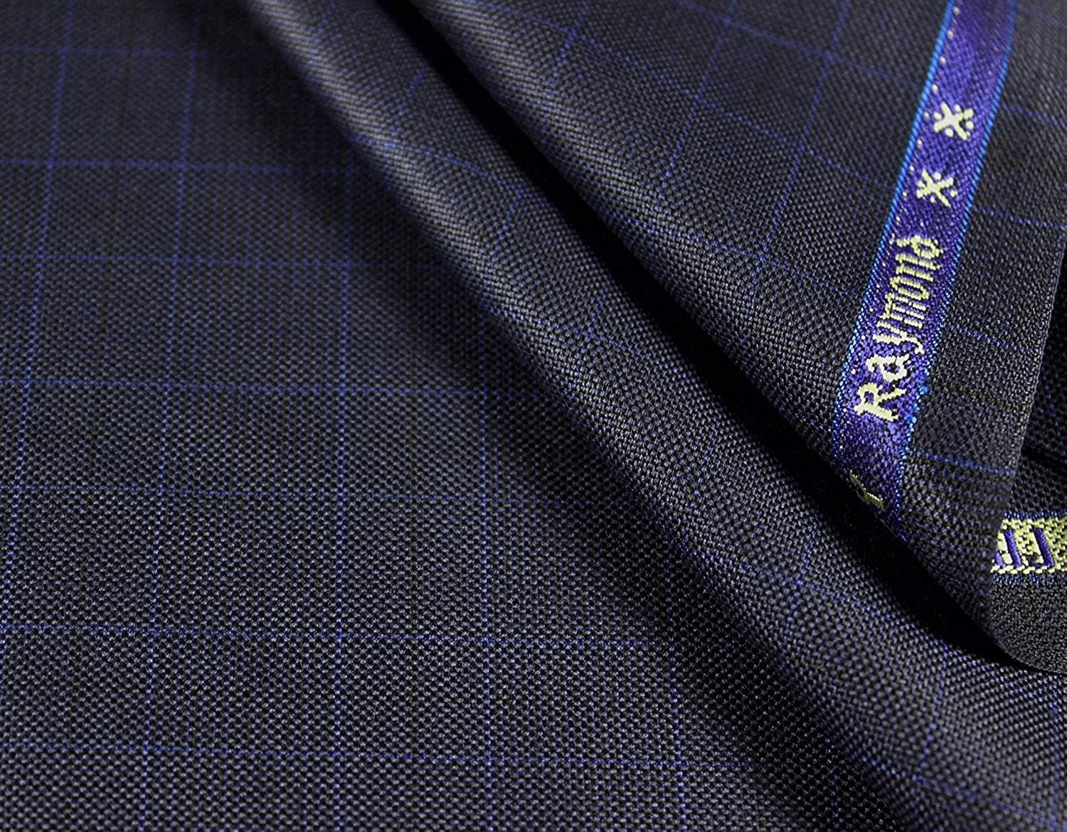 RaymondMen'S Solid Polyester Viscose Self Checks Unstitched 3 M Suiting Fabric (Dark Blue, Free Size)