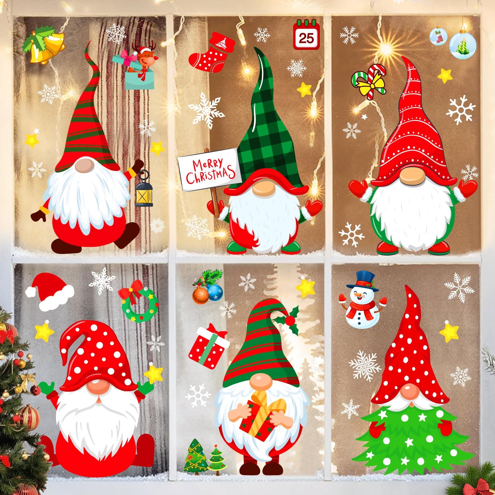 Christmas Window Clings Gnome Christmas Window Decorations Static Decals Windows Stickers for Glass Windows Décor Gnome Christmas Decorations Ornaments Party Supplies 9 Sheets