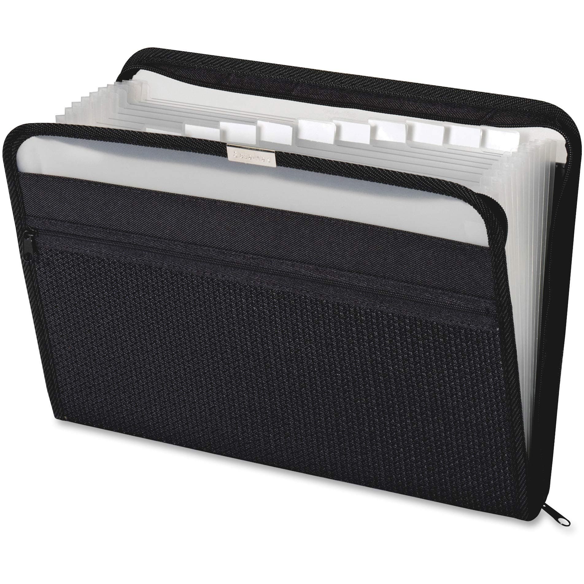 Globe-Weis Pendaflex 13-Pocket Fabric/Poly Expanding Zip File, A-Z, Monthly & Blank Adhesive Labels, Letter Size, Black Fabric Cover, Poly Dividers (84087BLK)