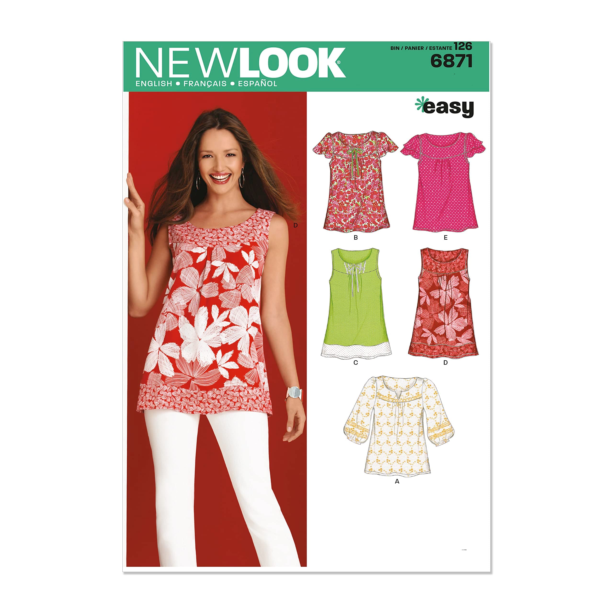 U06871A New Look Easy to Sew Misses' Pullover Tunic and Top Sewing Pattern Kit, Code 6871, Sizes 10-22