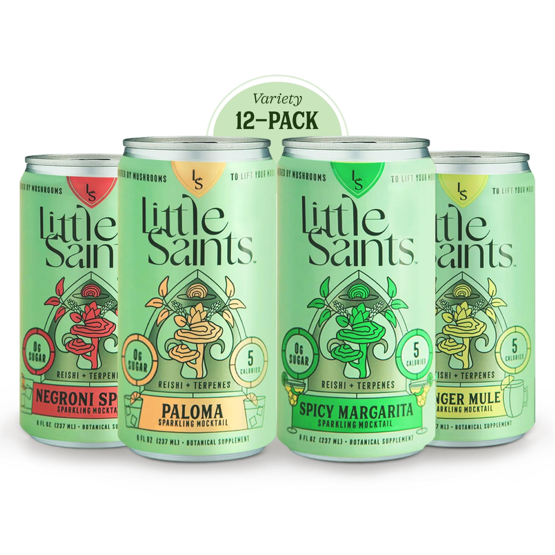 Little Saints Non-Alcoholic Drinks Variety Pack - Sugar Free & Zero Proof Mocktails Include Ginger Mule, Negroni Spritz, Spicy Margarita & Paloma - Ready-to-Drink Beverage for Parties & Celebrations (8oz, 12 pk)
