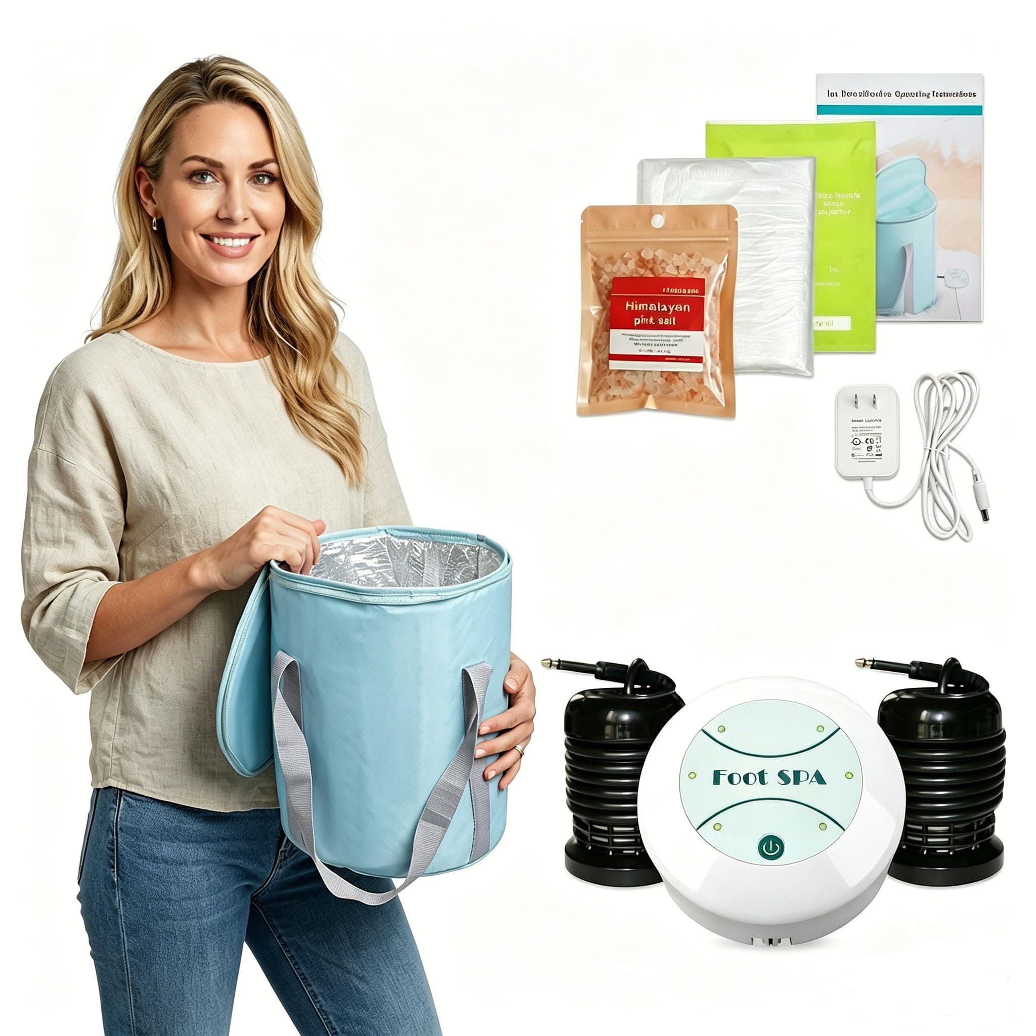 Ionic Foot Bath Detox Machine Portable Foot Spa Kit with Collapsible Tub, Lid, Salt, Towel & Disposable Liners