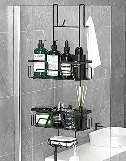 Shower Caddy Hanging, 2-Tier Rustproof Stainless Steel Shower Organiser with Soap Dish, Black (BSC005)