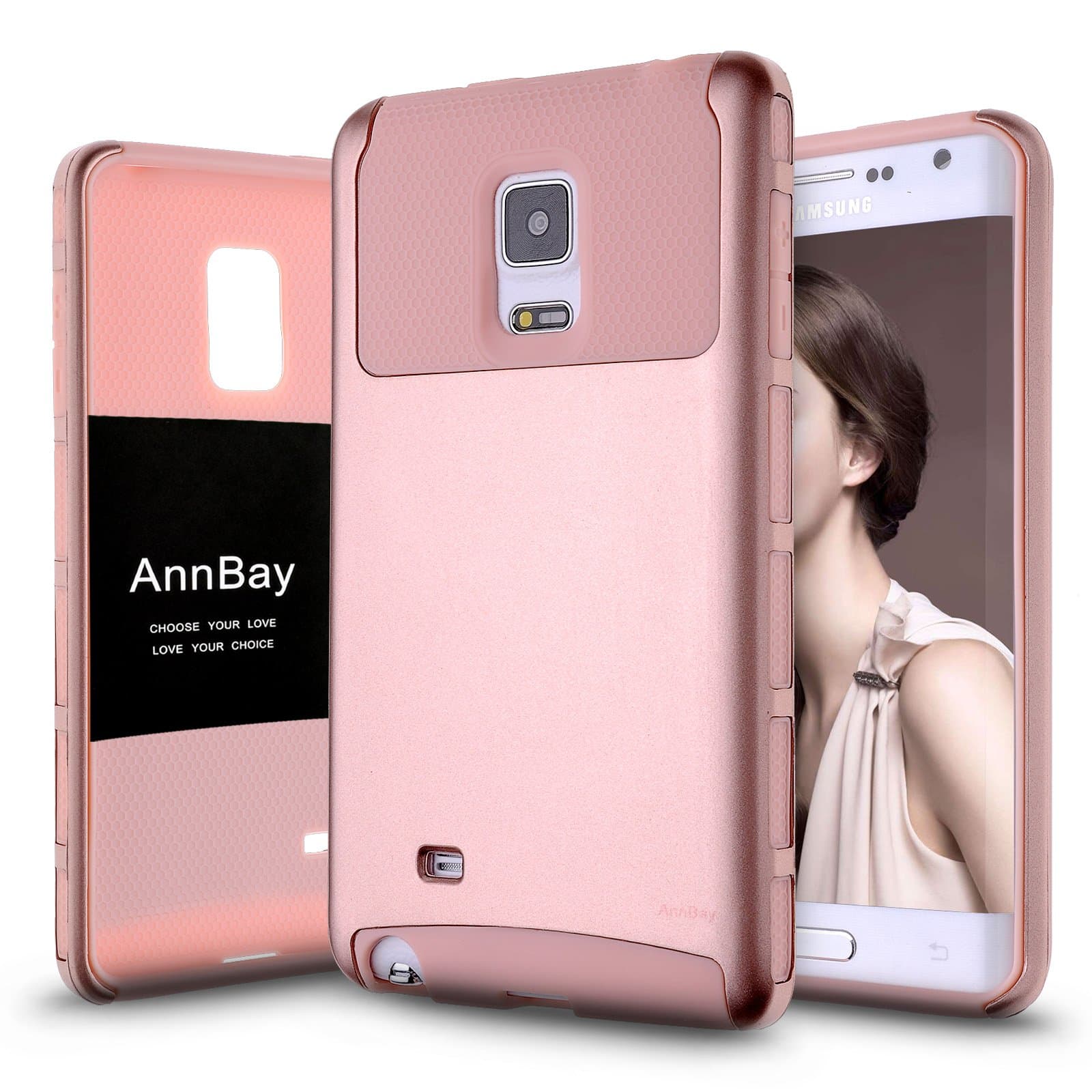 Note Edge Case,AnnBay for Samsung Galaxy Note Edge 2in1 Series Heavy Duty Armor Hard Cover Case Hybrid Soft Silicone TPU Case(Rose Pink)