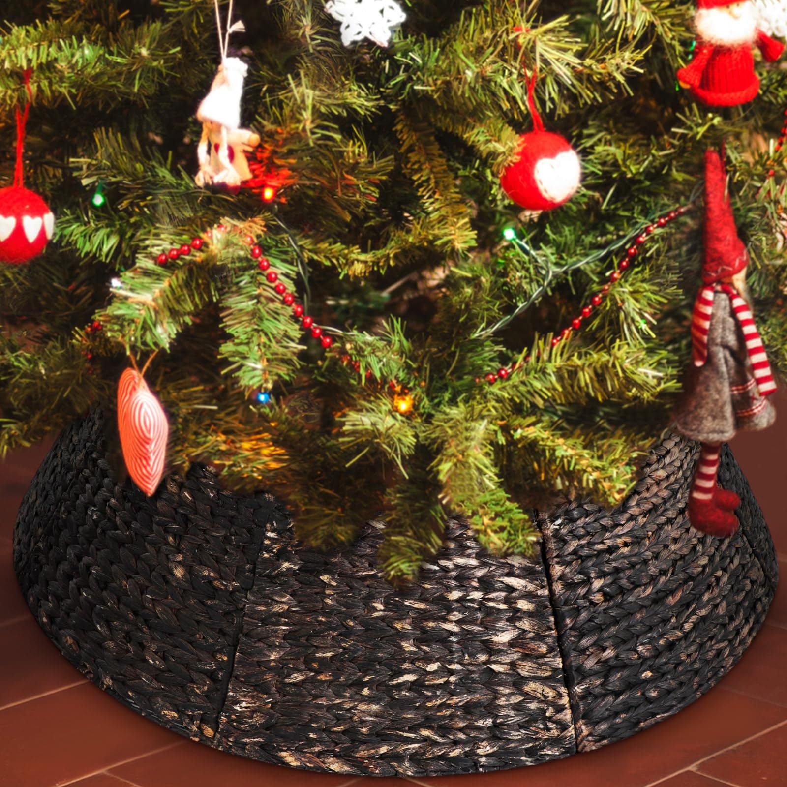 LilifulChristmas Tree Collar Woven Tree Collar Tree Ring Farmhouse Tree Collar Wicker Rustic Tree Skirt for Christmas Tree Decorations(Dark Brown,42 Inches)