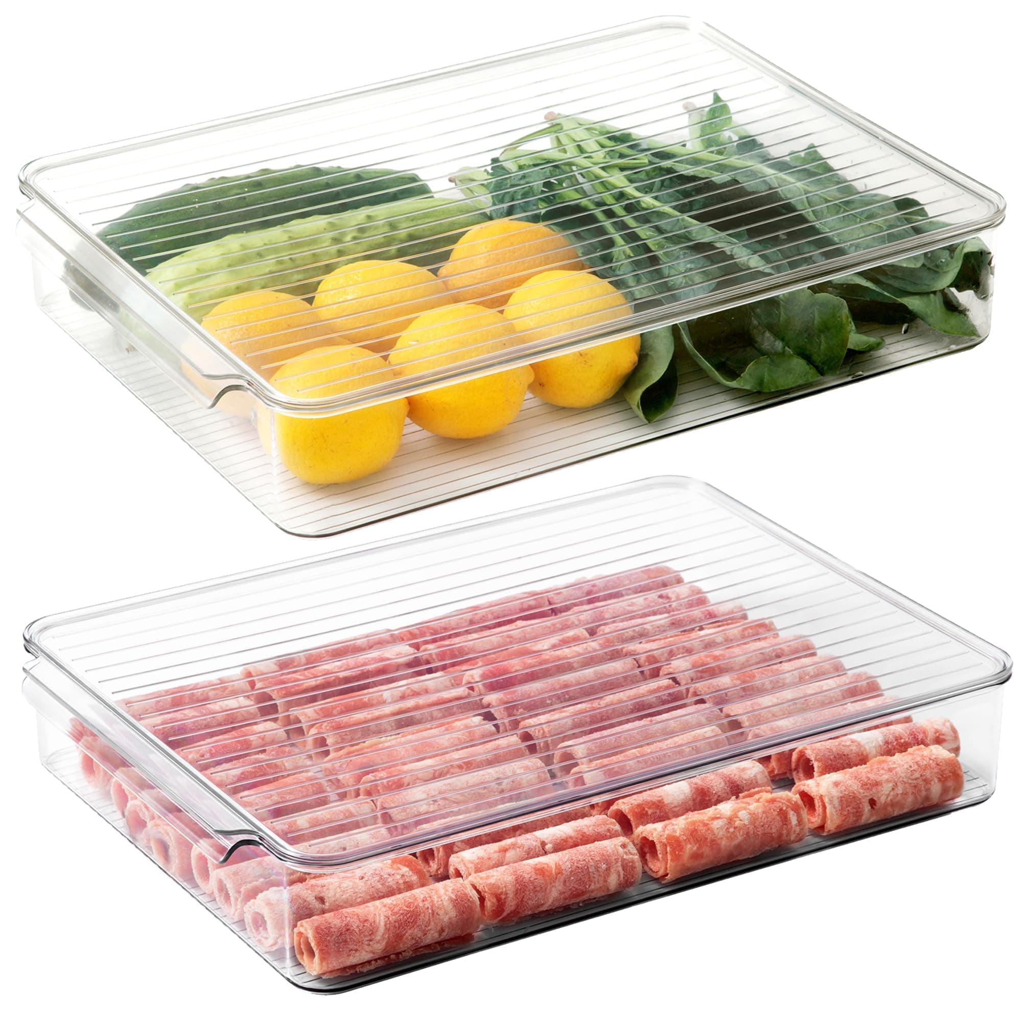2 Pack Stackable Deli Meat and Bacon Storage Containers with Lids - Ideal for Fridge- Versatile Food Keepers for Cold Cuts, Cheese, Fruit, and Marinades - Space-Saving Refrigerator Organizers