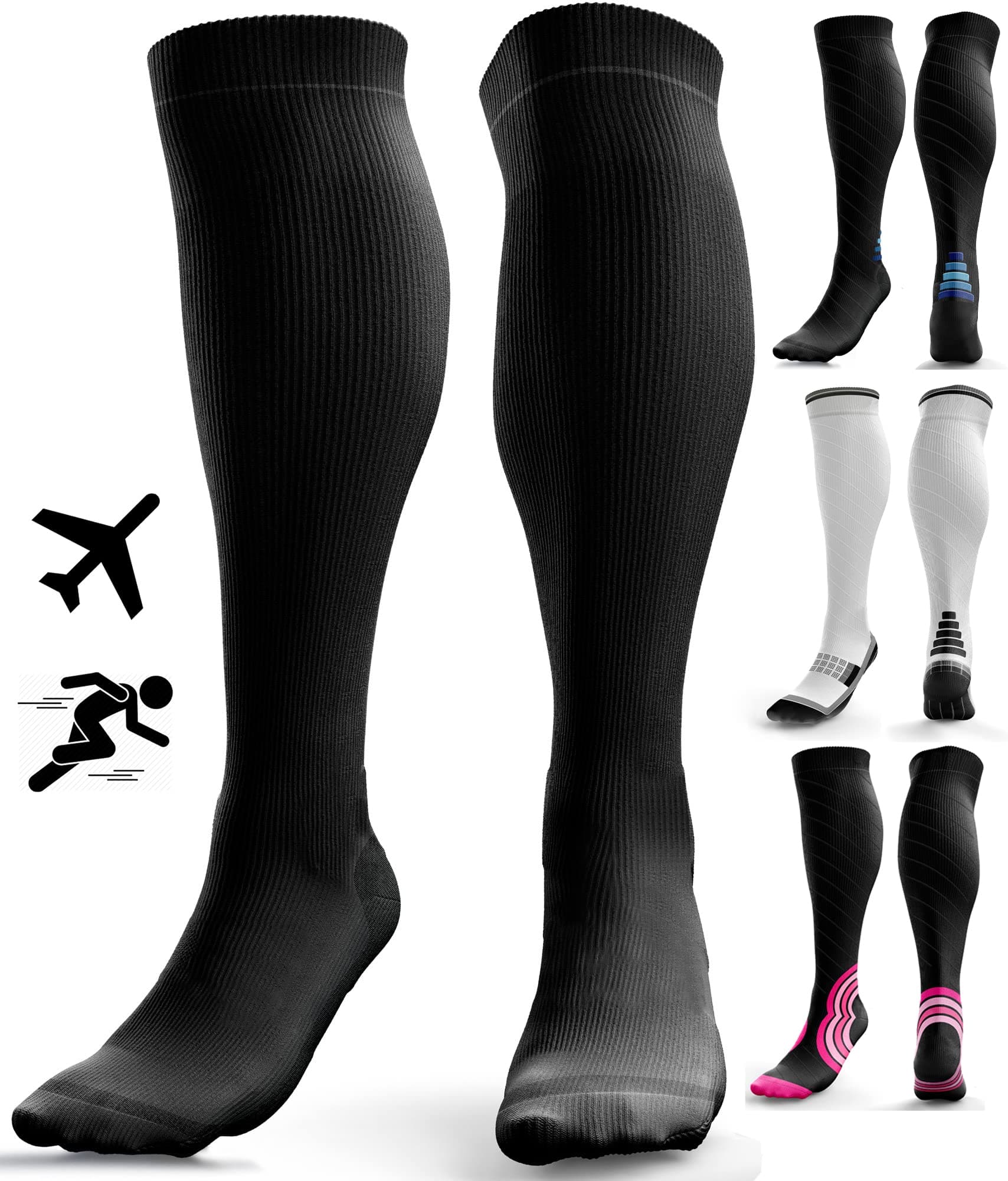 Compression Socks for Men, Women (20-30 mmHg / Class 2) - Anti DVT Flight Travel Stockings, Swollen Embolic Restless Legs, Varicose Veins, Running, Shin Splints Calf Pressure Support, Pregnancy, Sports, Nurses