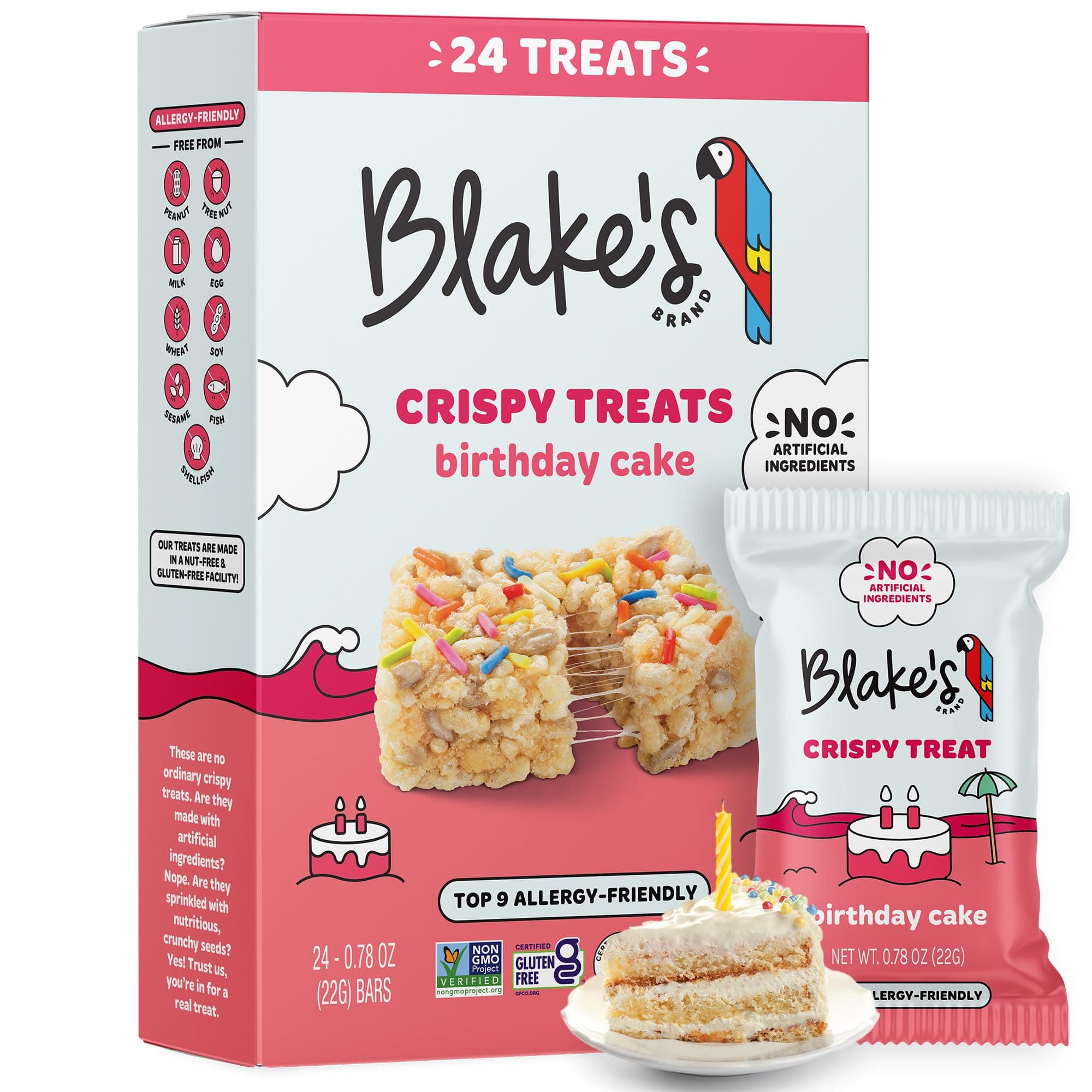 Blake's Seed Based Blake'S Seed Based Crispy Treats - Birthday Cake (24 Count), Nut Free, Gluten Free, Dairy Free and Vegan, Healthy Snacks for Kids or Adults, Safe for Esc