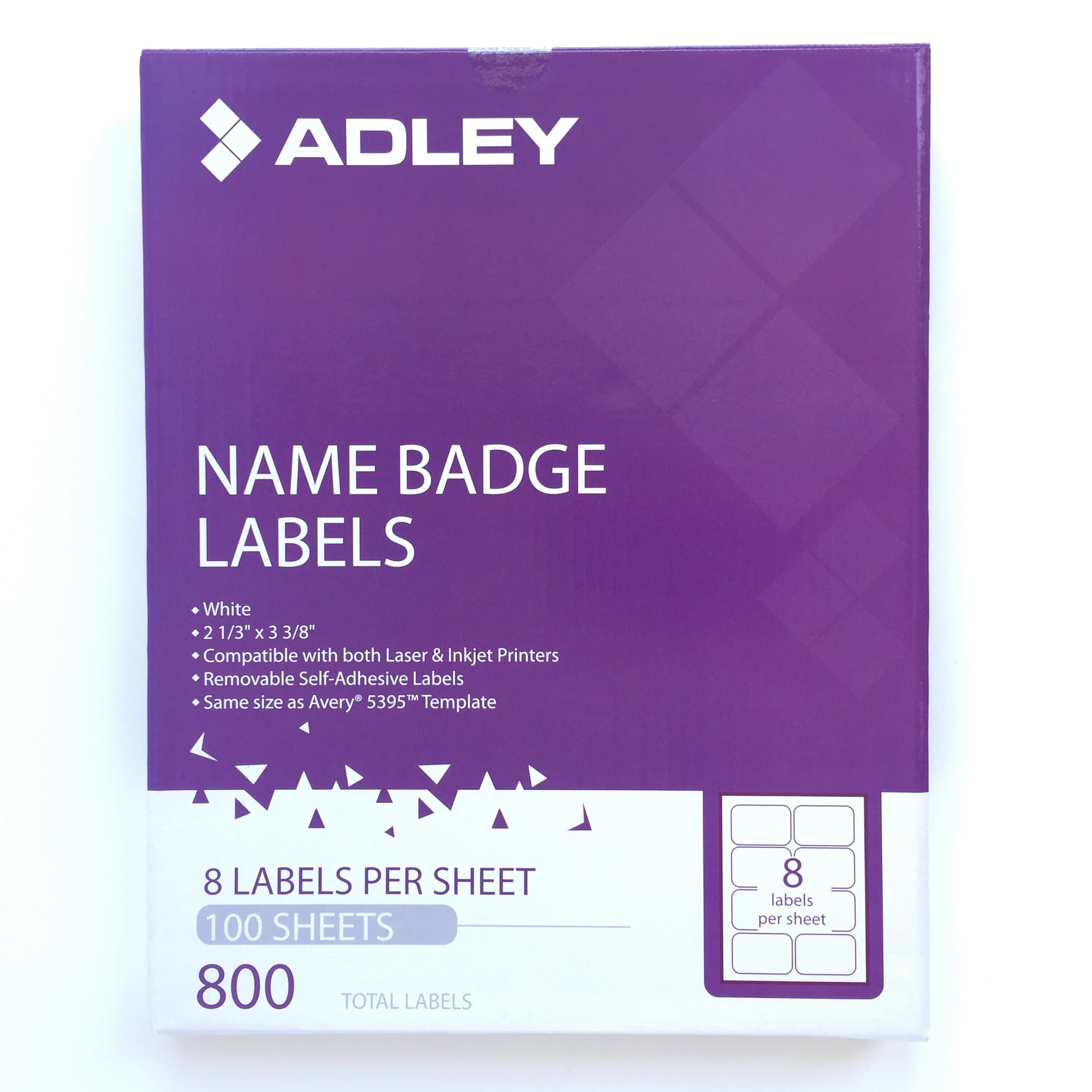 ADLEY Name Badge Labels, 800 Per Box, 8 Per Sheet, Laser & Inkjet Printable Tags, Same Size As Avery 5395